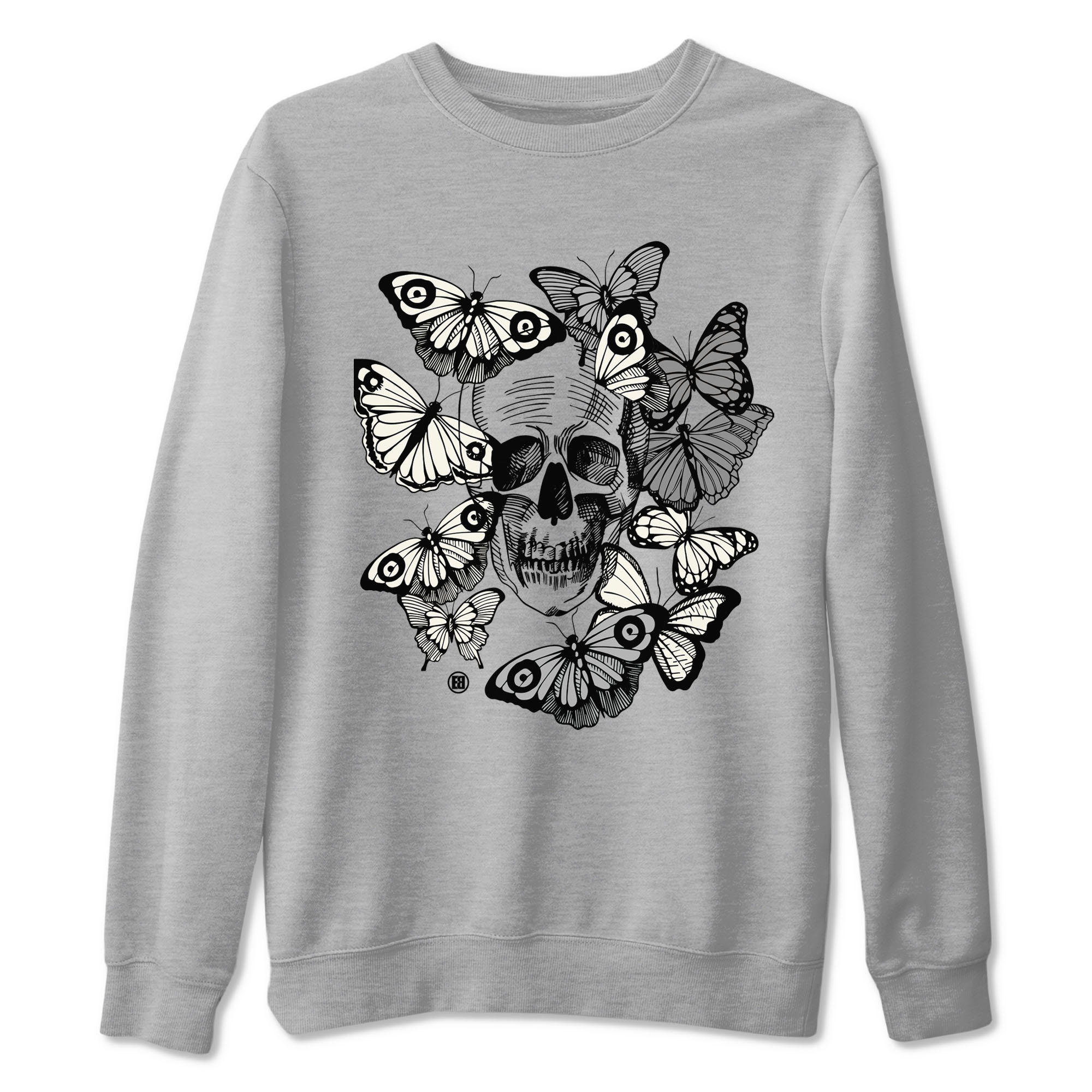 Jordan 3 Carft 'Ivory' shirt to match jordans Skull With Butterflies sneaker tees Air Jordan 3 Ivory Drip Gear Zone Streetwear unisex cotton Heather Grey 2 crew neck shirt
