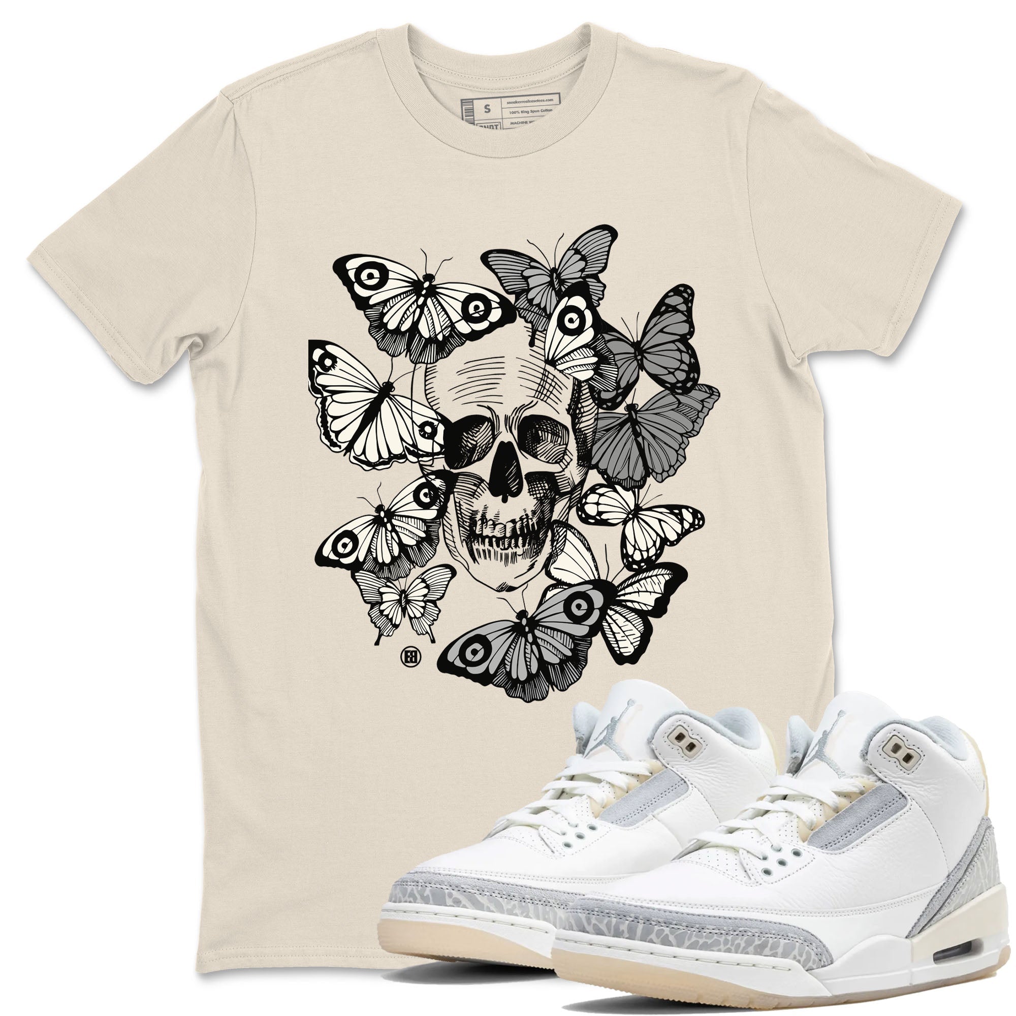 Jordan 3 Carft 'Ivory' shirt to match jordans Skull With Butterflies sneaker tees Air Jordan 3 Ivory Drip Gear Zone Streetwear unisex cotton Natural 1 crew neck shirt