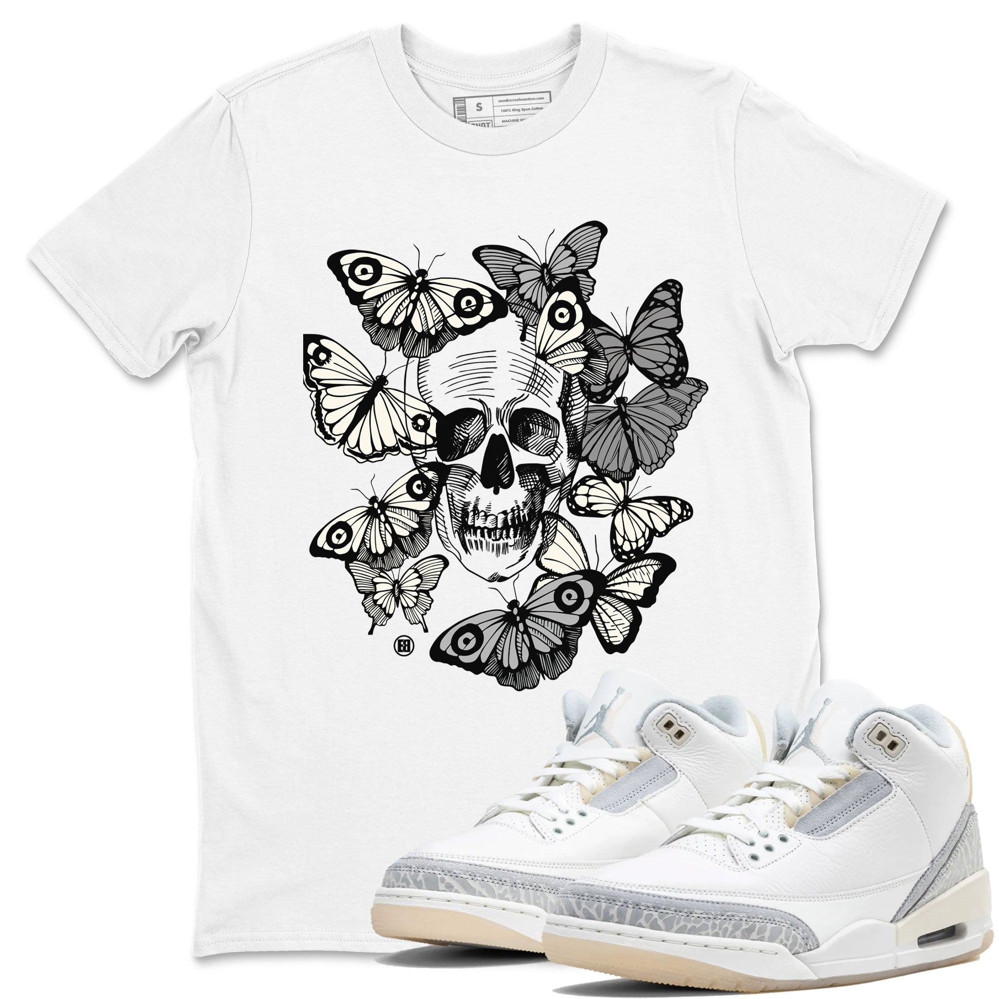 Jordan 3 Carft 'Ivory' shirt to match jordans Skull With Butterflies sneaker tees Air Jordan 3 Ivory Drip Gear Zone Streetwear unisex cotton White 1 crew neck shirt