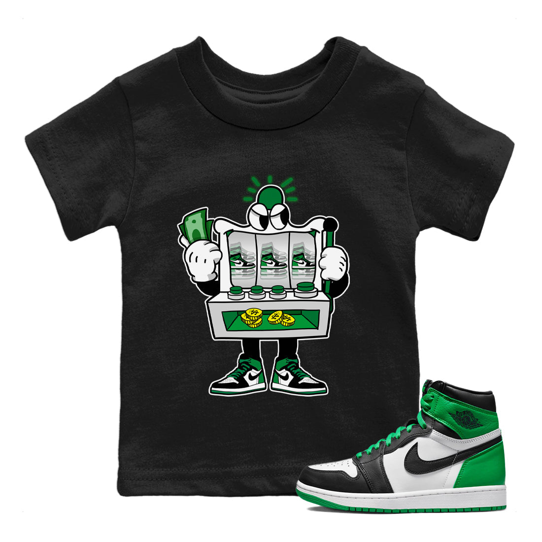 Air Jordan 1 Celtics Sneaker Match Tees Slot Machine Streetwear Sneaker Shirt Air Jordan 1 High OG Celtics Sneaker Release Tees Kids Shirts Black 1