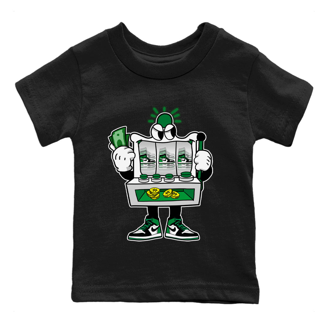 Air Jordan 1 Celtics Sneaker Match Tees Slot Machine Streetwear Sneaker Shirt Air Jordan 1 High OG Celtics Sneaker Release Tees Kids Shirts Black 2
