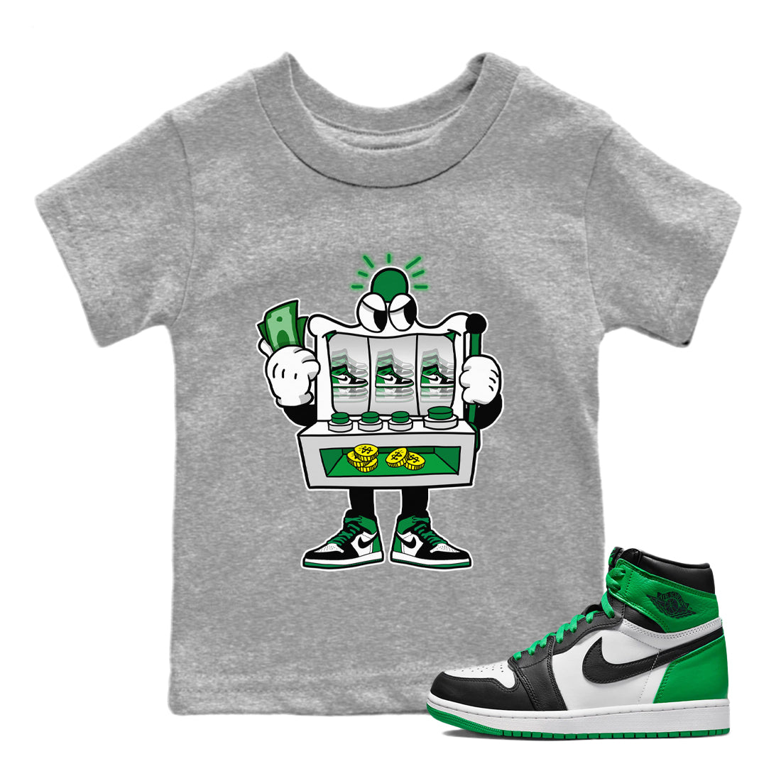 Air Jordan 1 Celtics Sneaker Match Tees Slot Machine Streetwear Sneaker Shirt Air Jordan 1 High OG Celtics Sneaker Release Tees Kids Shirts Heather Grey 1