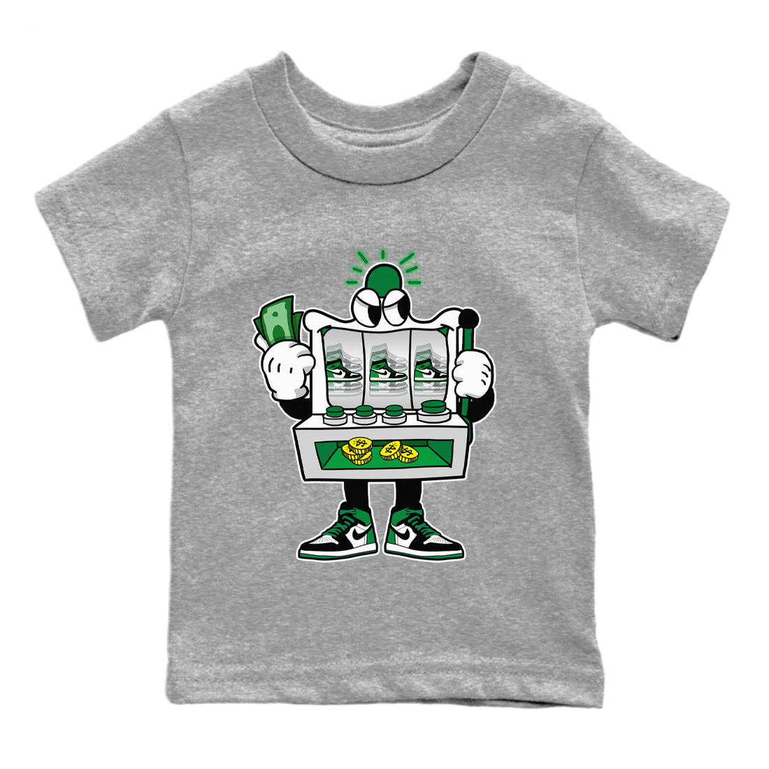 Air Jordan 1 Celtics Sneaker Match Tees Slot Machine Streetwear Sneaker Shirt Air Jordan 1 High OG Celtics Sneaker Release Tees Kids Shirts Heather Grey 2