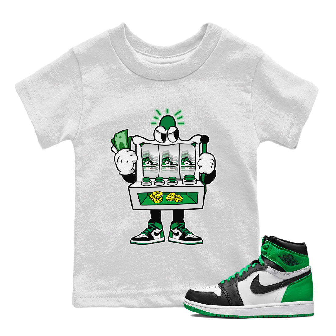 Air Jordan 1 Celtics Sneaker Match Tees Slot Machine Streetwear Sneaker Shirt Air Jordan 1 High OG Celtics Sneaker Release Tees Kids Shirts White 1