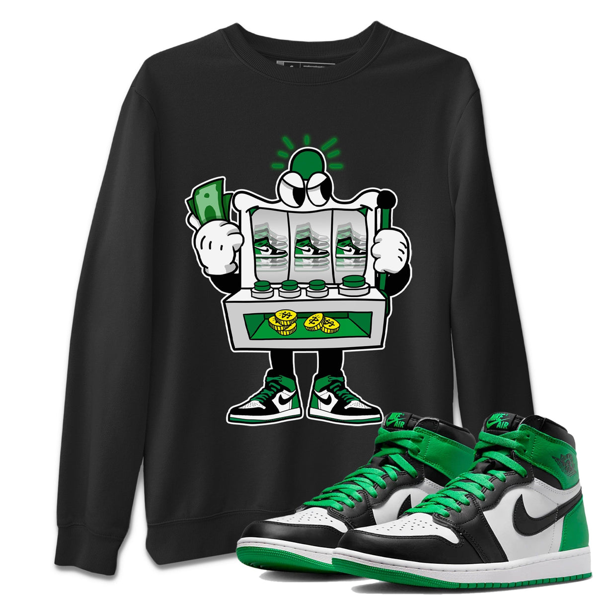 Air Jordan 1 Celtics Sneaker Match Tees Slot Machine Streetwear Sneaker Shirt Air Jordan 1 High OG Celtics Sneaker Release Tees Unisex Shirts Black 1
