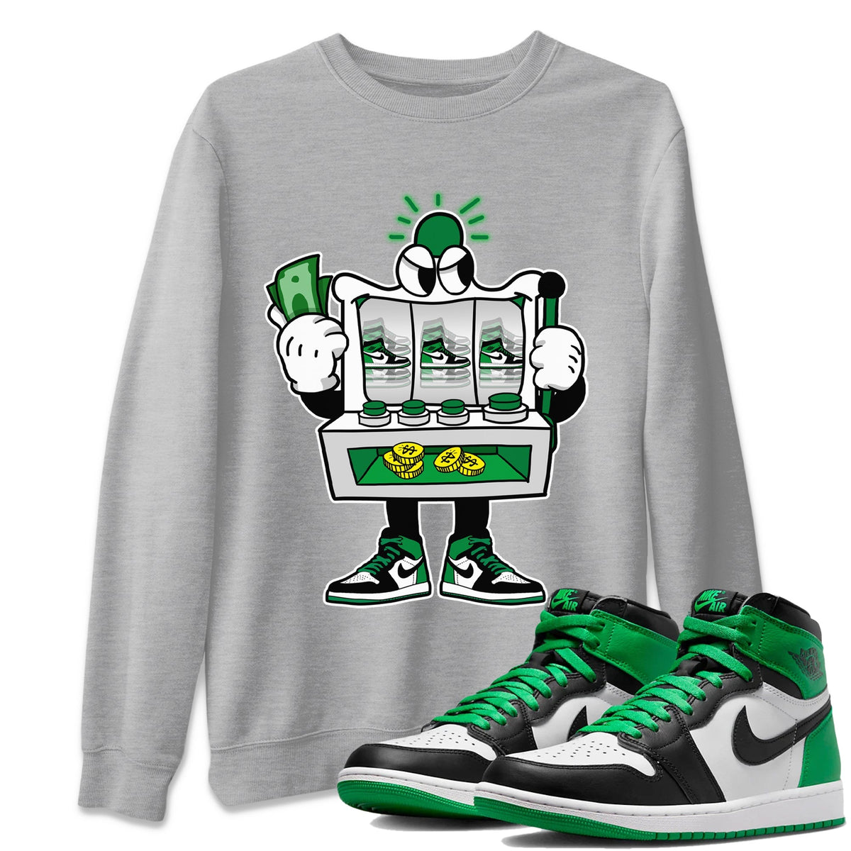 Air Jordan 1 Celtics Sneaker Match Tees Slot Machine Streetwear Sneaker Shirt Air Jordan 1 High OG Celtics Sneaker Release Tees Unisex Shirts Heather Grey 1
