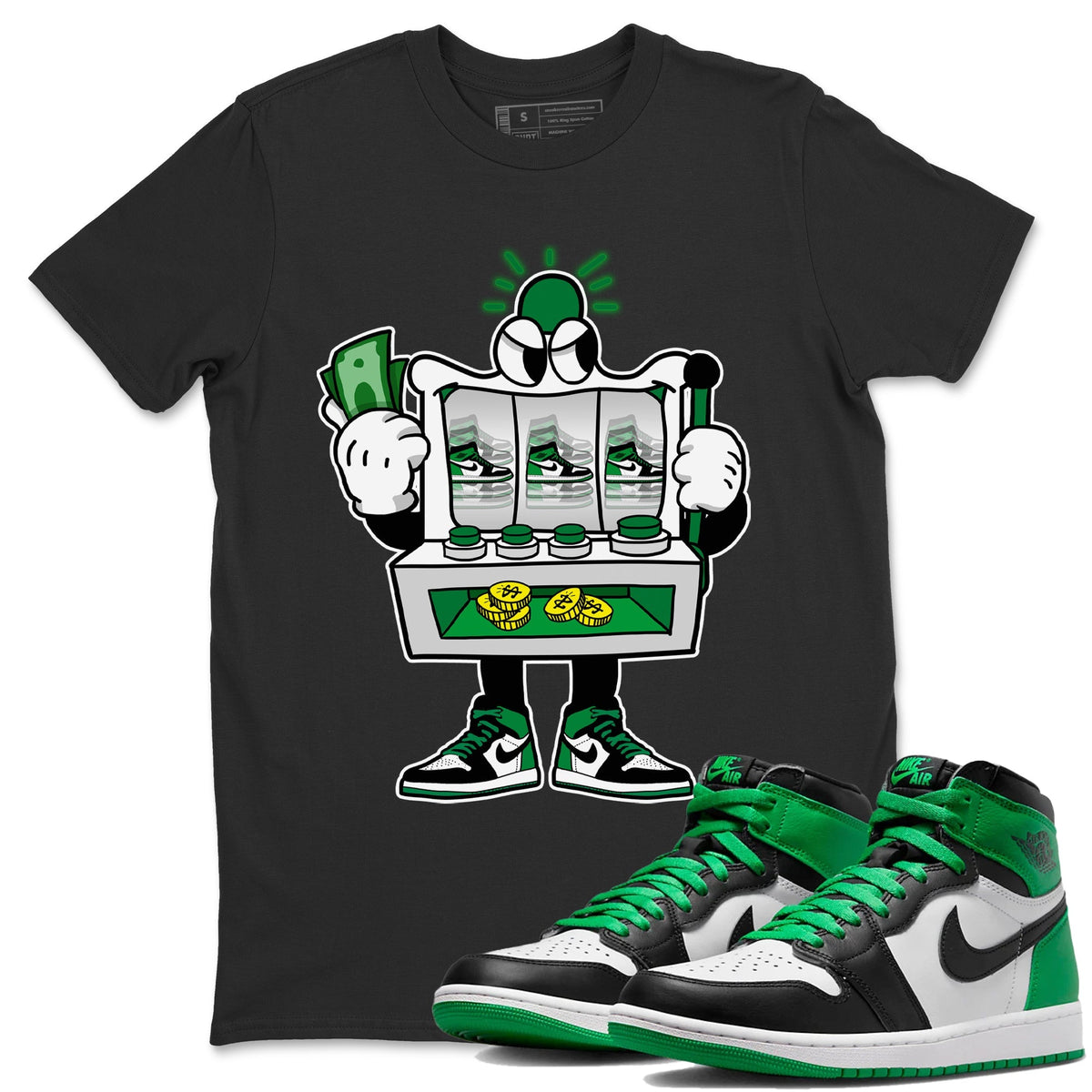 Air Jordan 1 Celtics Sneaker Match Tees Slot Machine Streetwear Sneaker Shirt Air Jordan 1 High OG Celtics Sneaker Release Tees Unisex Shirts Black 1