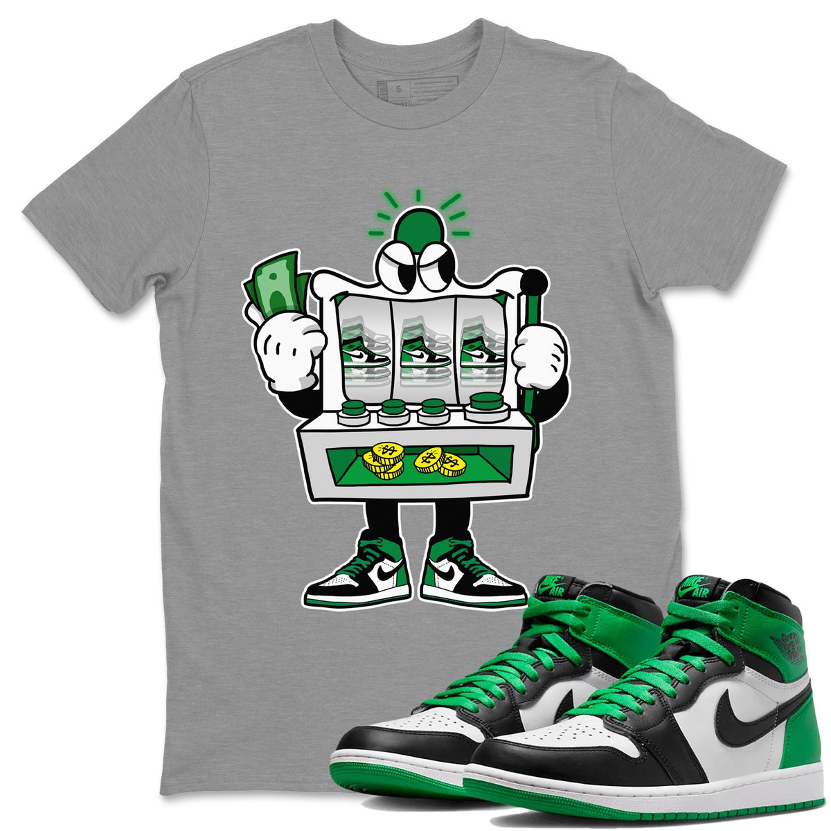 Air Jordan 1 Celtics Sneaker Match Tees Slot Machine Streetwear Sneaker Shirt Air Jordan 1 High OG Celtics Sneaker Release Tees Unisex Shirts Heather Grey 1