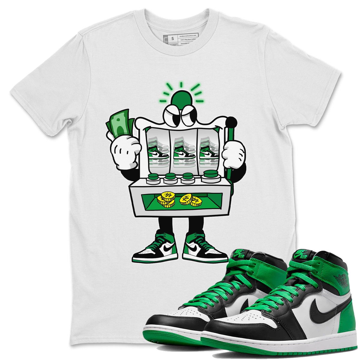 Air Jordan 1 Celtics Sneaker Match Tees Slot Machine Streetwear Sneaker Shirt Air Jordan 1 High OG Celtics Sneaker Release Tees Unisex Shirts White 1