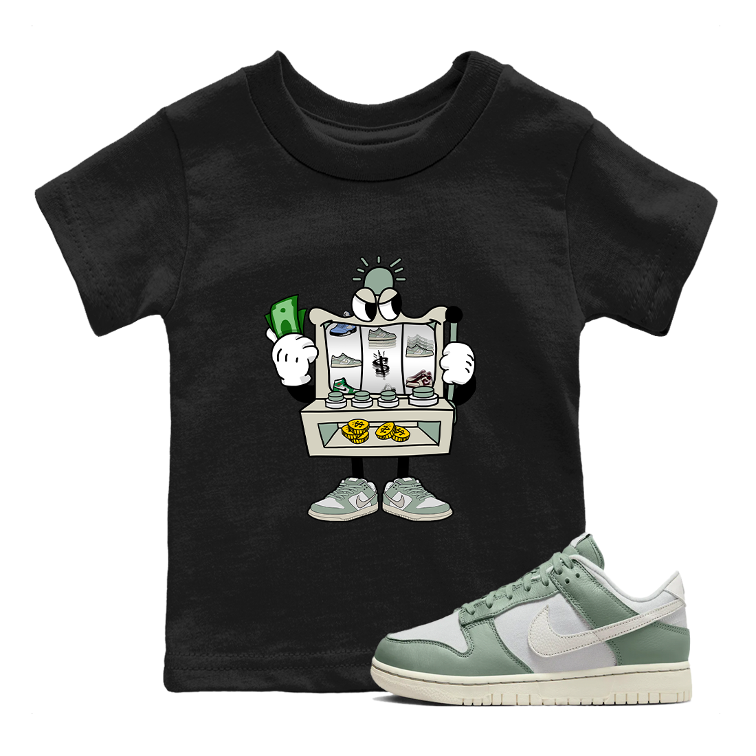 Dunk Low Mica Green Sneaker Match Tees Slot Machine Streetwear Sneaker Shirt Dunk Mica Green Sneaker Release Tees Kids Shirts Black 1