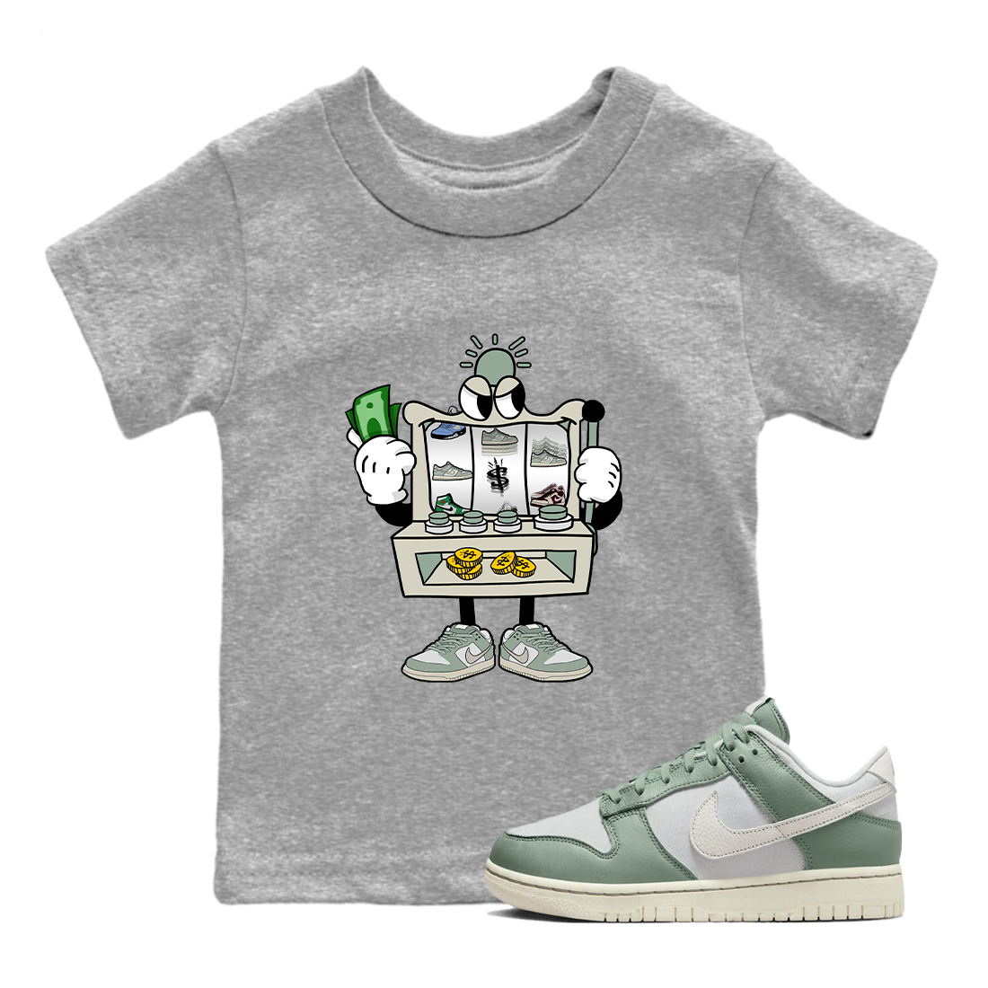 Dunk Low Mica Green Sneaker Match Tees Slot Machine Streetwear Sneaker Shirt Dunk Mica Green Sneaker Release Tees Kids Shirts Heather Grey 1