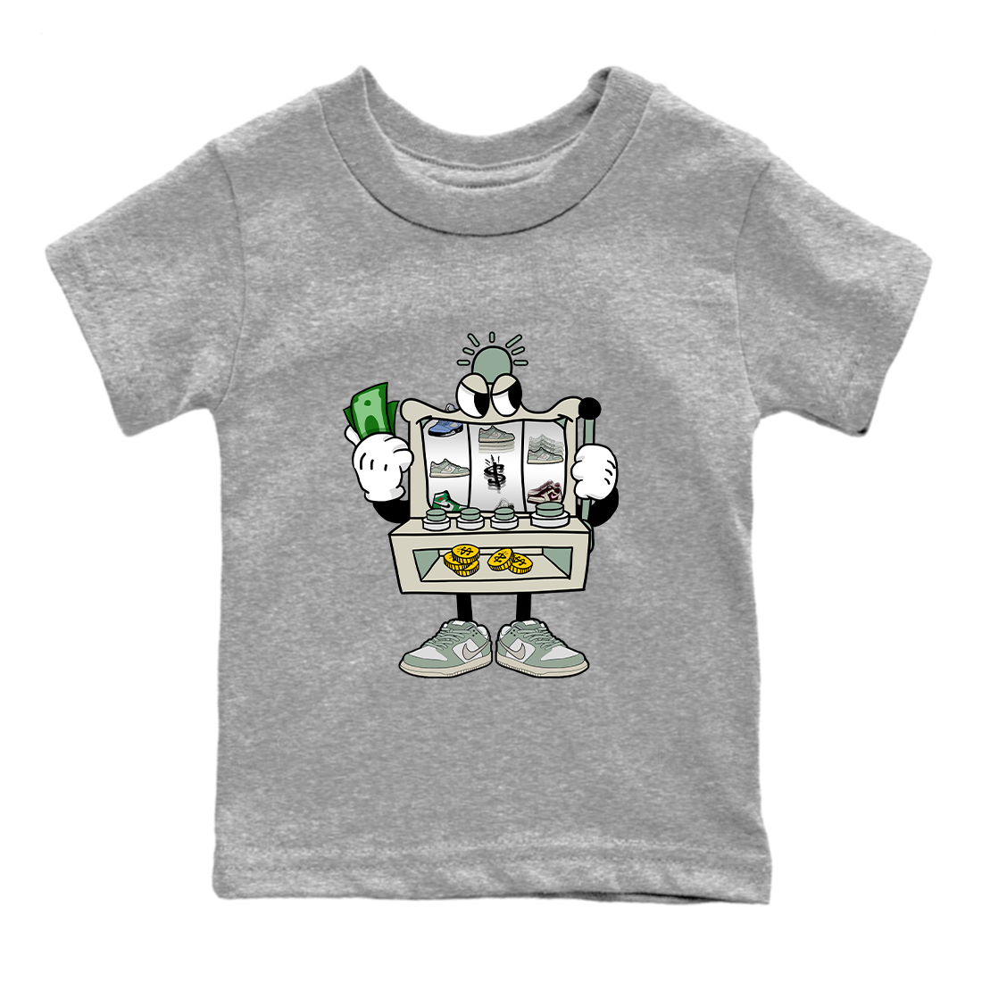 Dunk Low Mica Green Sneaker Match Tees Slot Machine Streetwear Sneaker Shirt Dunk Mica Green Sneaker Release Tees Kids Shirts Heather Grey 2