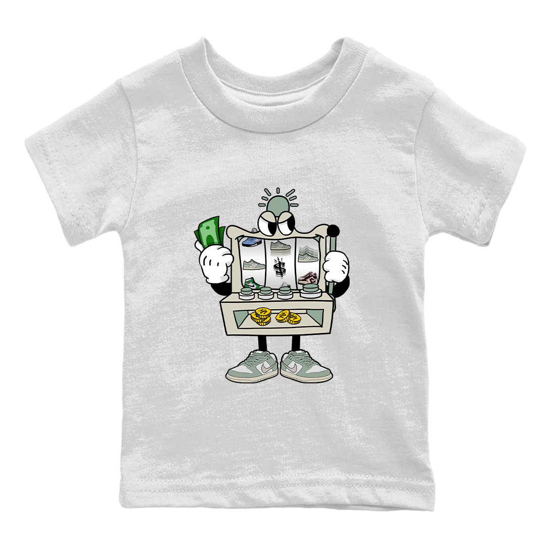 Dunk Low Mica Green Sneaker Match Tees Slot Machine Streetwear Sneaker Shirt Dunk Mica Green Sneaker Release Tees Kids Shirts White 2