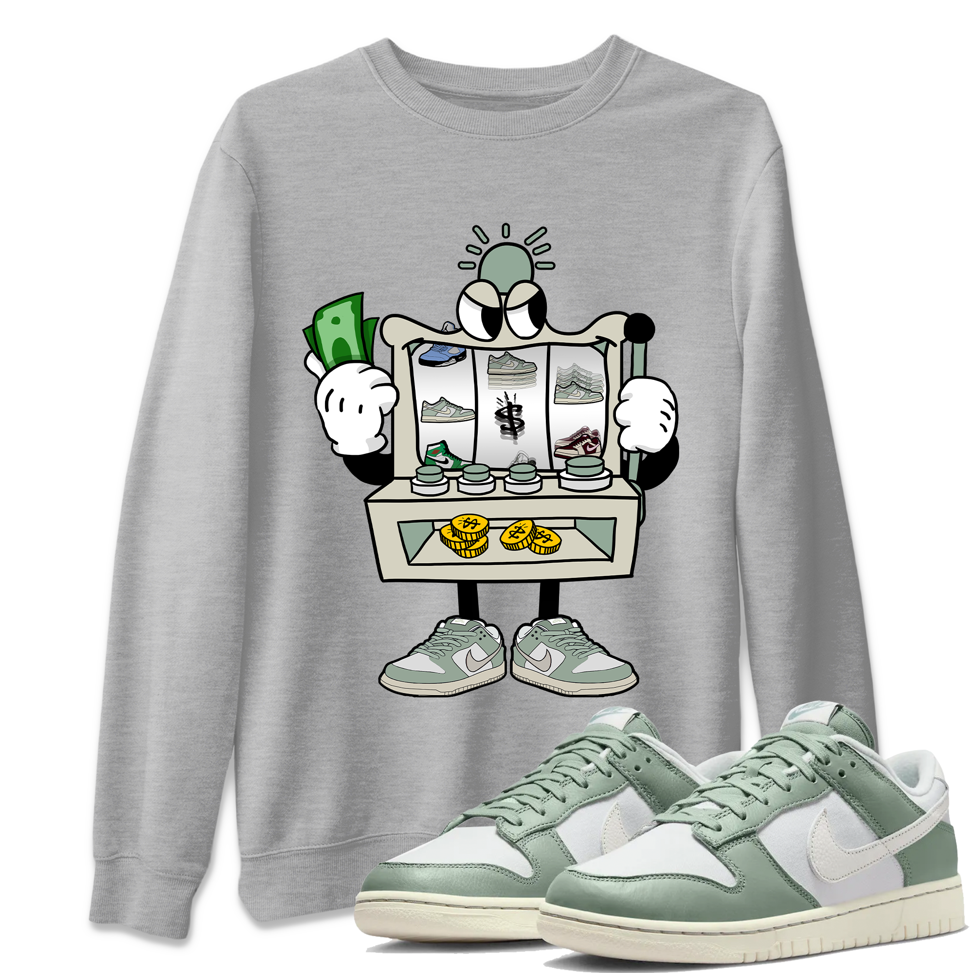 Dunk Low Mica Green Sneaker Match Tees Slot Machine Streetwear Sneaker Shirt Dunk Mica Green Sneaker Release Tees Unisex Shirts Heather Grey 1