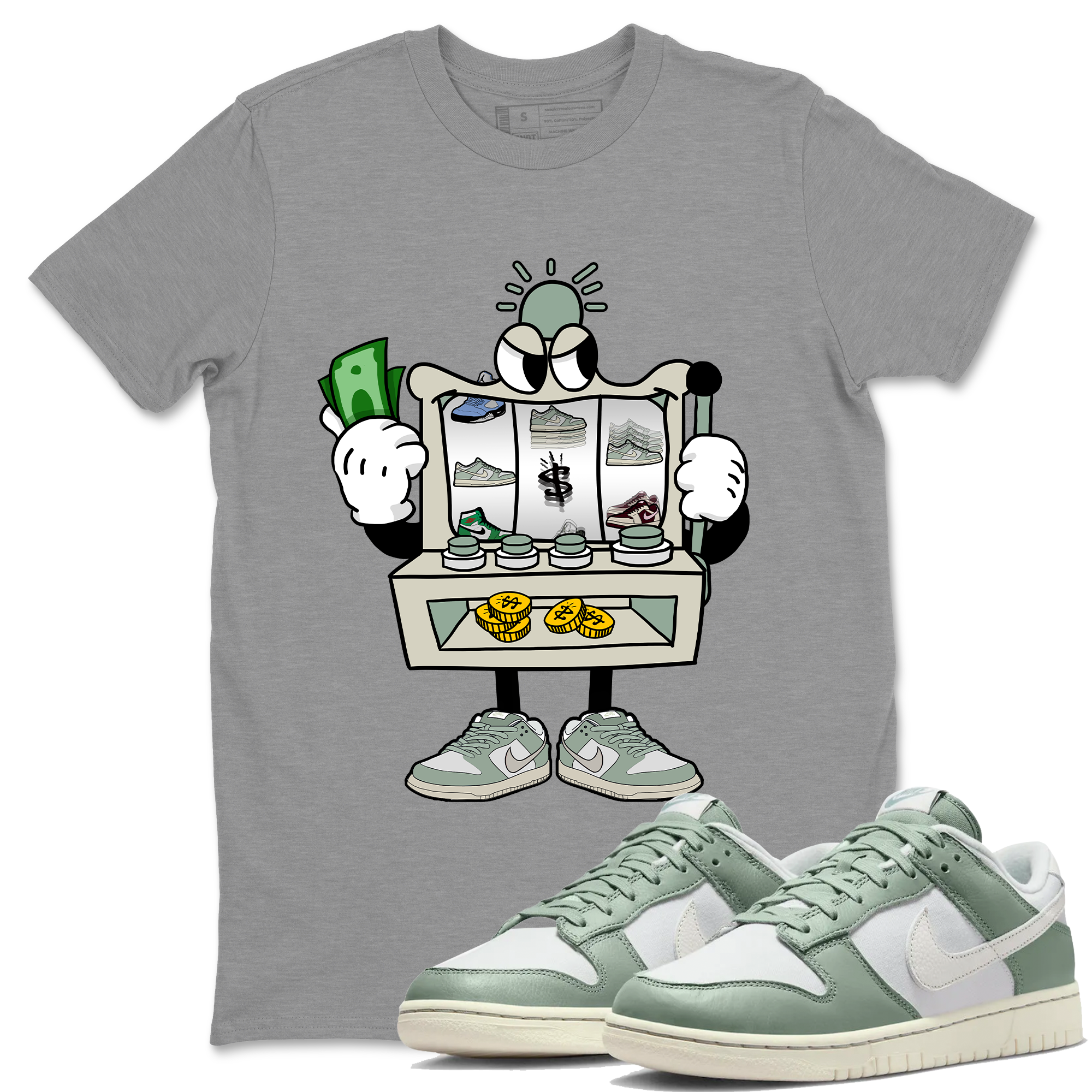 Dunk Low Mica Green Sneaker Match Tees Slot Machine Streetwear Sneaker Shirt Dunk Mica Green Sneaker Release Tees Unisex Shirts Heather Grey 1