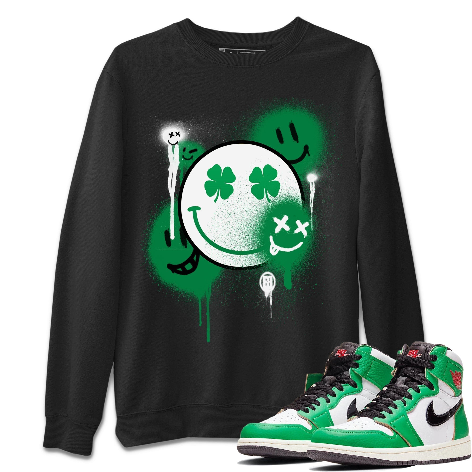 Jordan 1 Lucky Green Shirt To Match Jordans Smile Painting Sneaker Tees Jordan 1 Lucky Green Drip Gear Zone Sneaker Matching Clothing Unisex Shirts