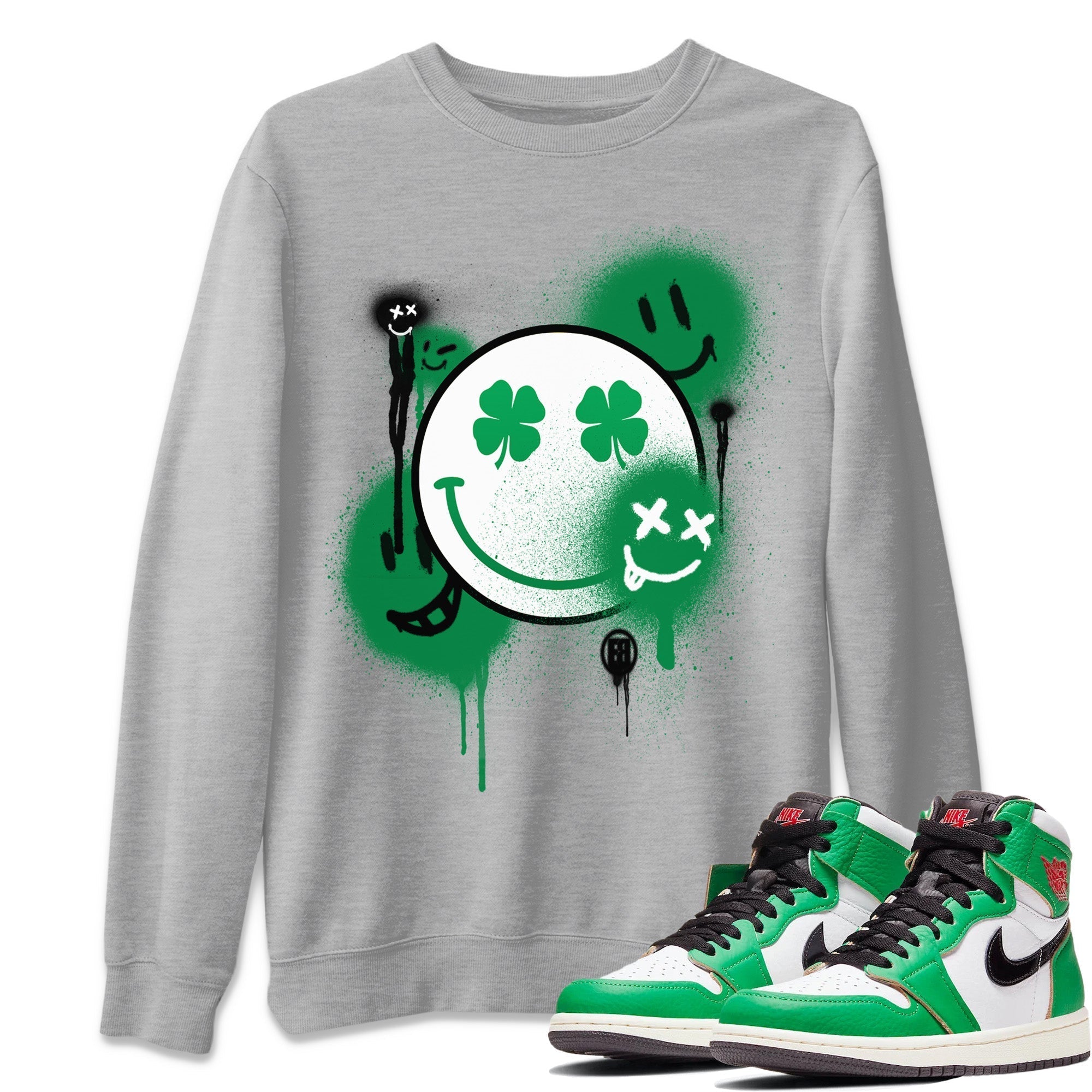 Jordan 1 Lucky Green Shirt To Match Jordans Smile Painting Sneaker Tees Jordan 1 Lucky Green Drip Gear Zone Sneaker Matching Clothing Unisex Shirts