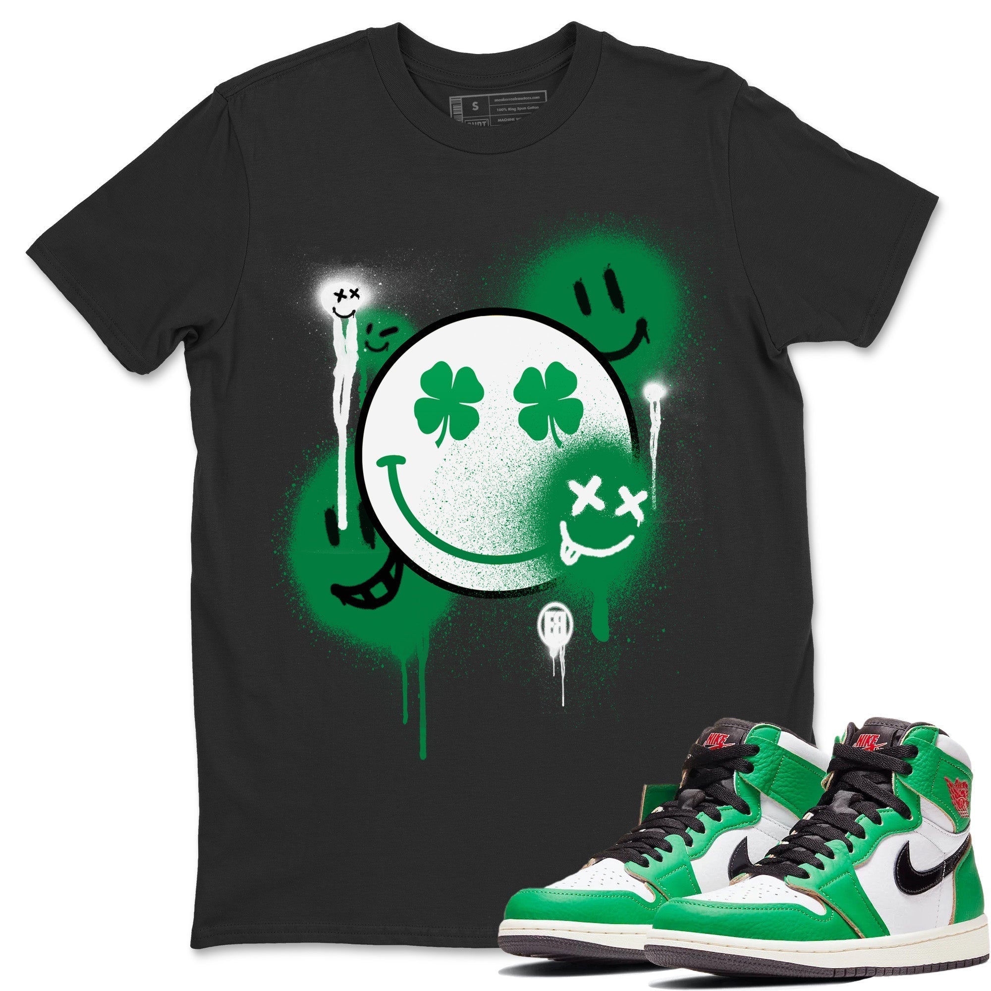 Jordan 1 Lucky Green Shirt To Match Jordans Smile Painting Sneaker Tees Jordan 1 Lucky Green Drip Gear Zone Sneaker Matching Clothing Unisex Shirts