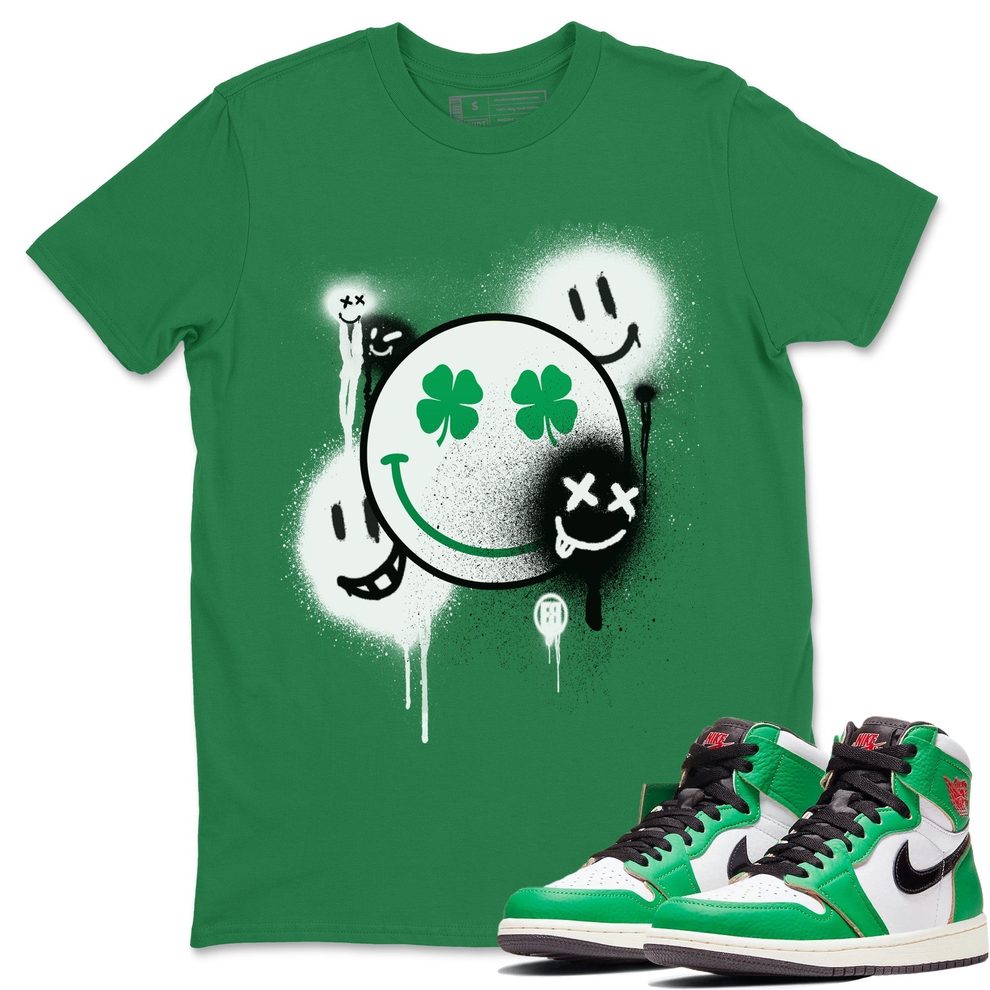 Jordan 1 Lucky Green Shirt To Match Jordans Smile Painting Sneaker Tees Jordan 1 Lucky Green Drip Gear Zone Sneaker Matching Clothing Unisex Shirts