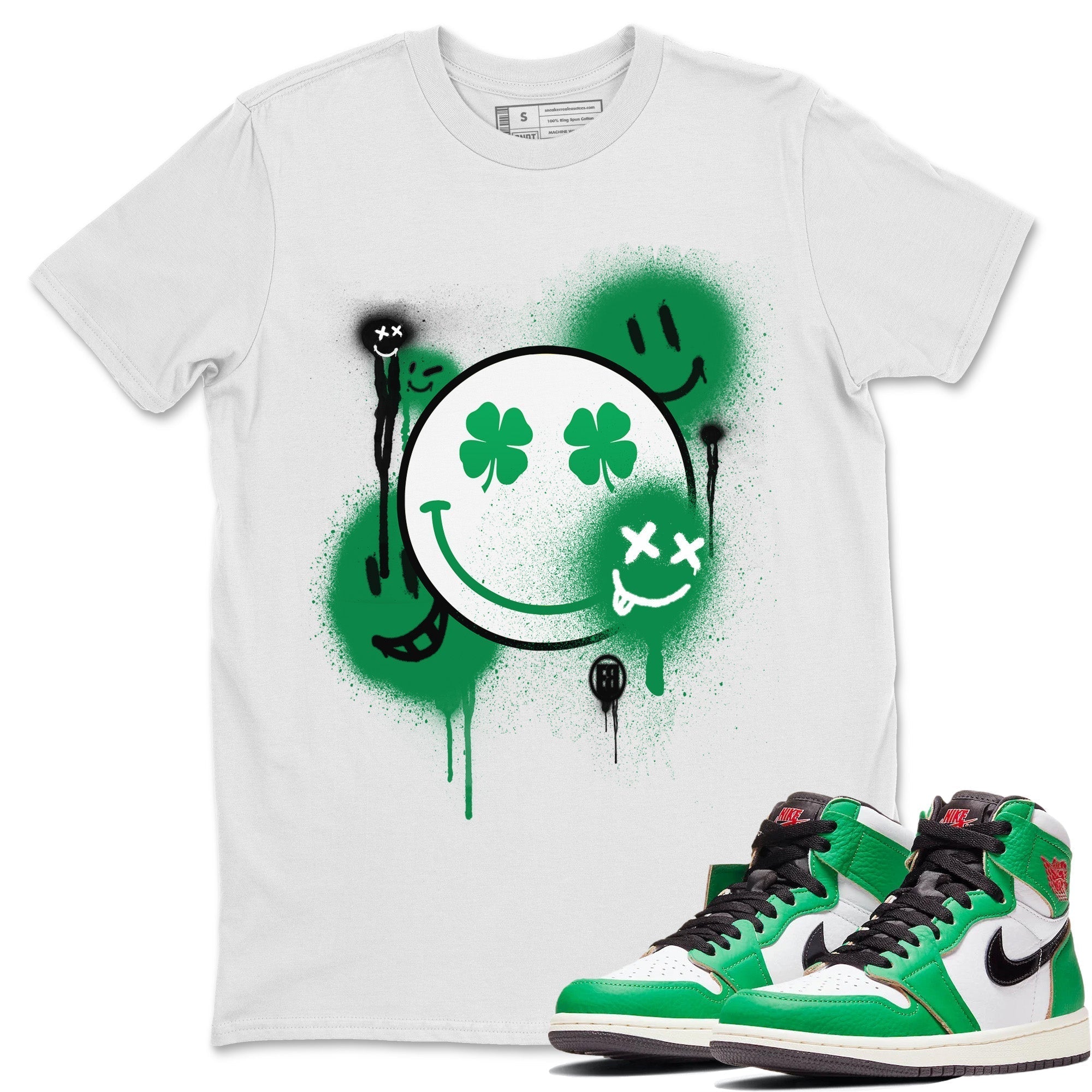 Jordan 1 Lucky Green Shirt To Match Jordans Smile Painting Sneaker Tees Jordan 1 Lucky Green Drip Gear Zone Sneaker Matching Clothing Unisex Shirts