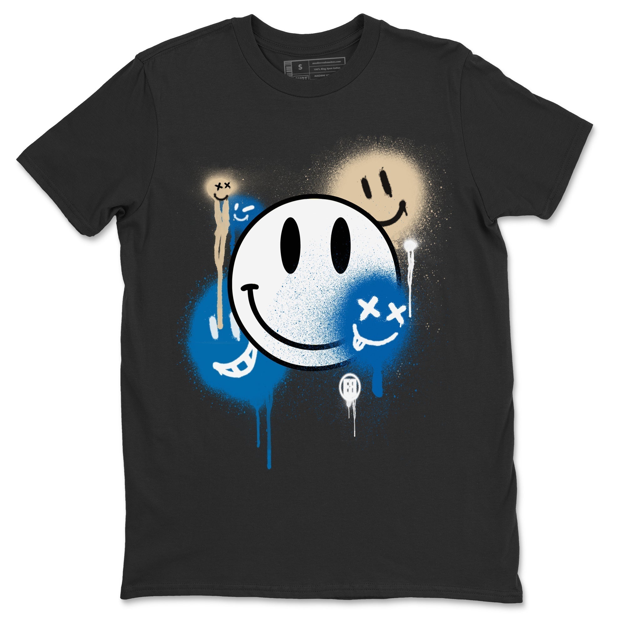 Jordan 1 Travis Scott Fragment Sneaker Matching T-Shirt Smile Painting Sneaker Tees Jordan 1 Travis Scott Fragment Sneaker Release Tees Crew Neck Tees