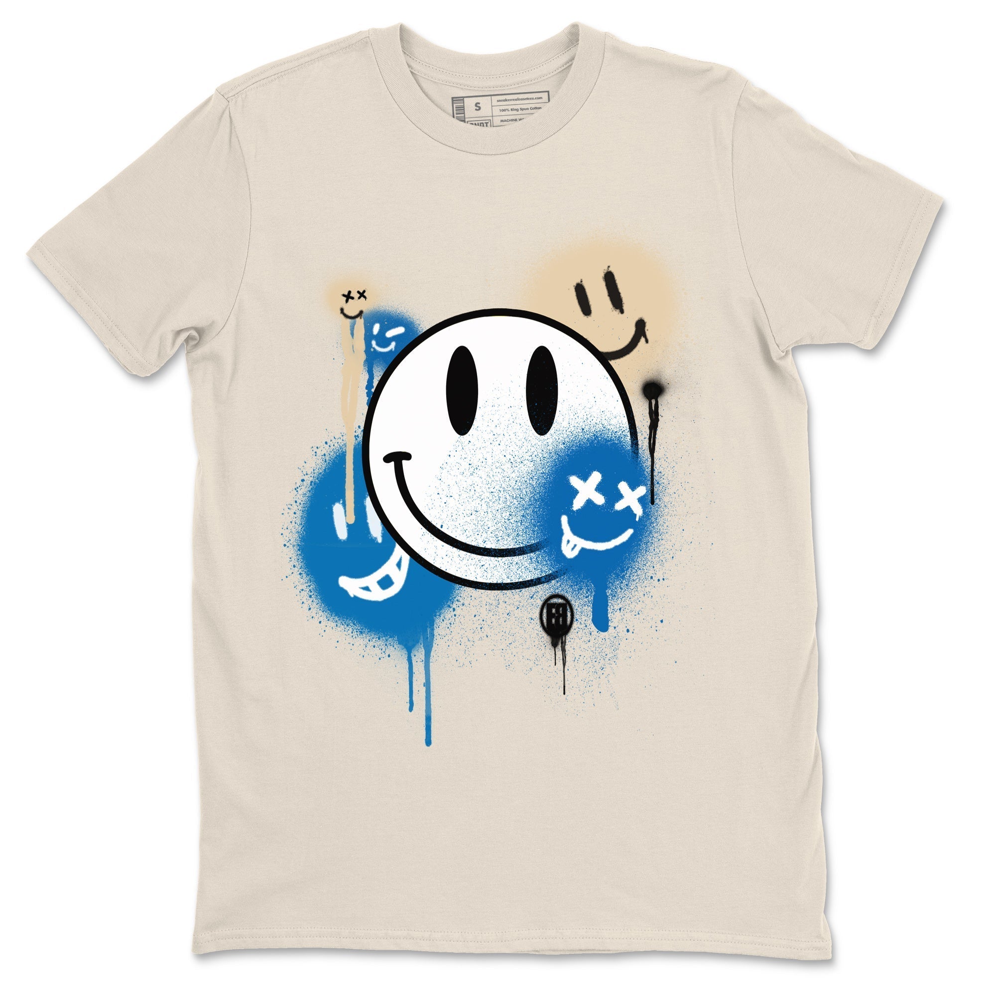 Jordan 1 Travis Scott Fragment Sneaker Matching T-Shirt Smile Painting Sneaker Tees Jordan 1 Travis Scott Fragment Sneaker Release Tees Crew Neck Tees