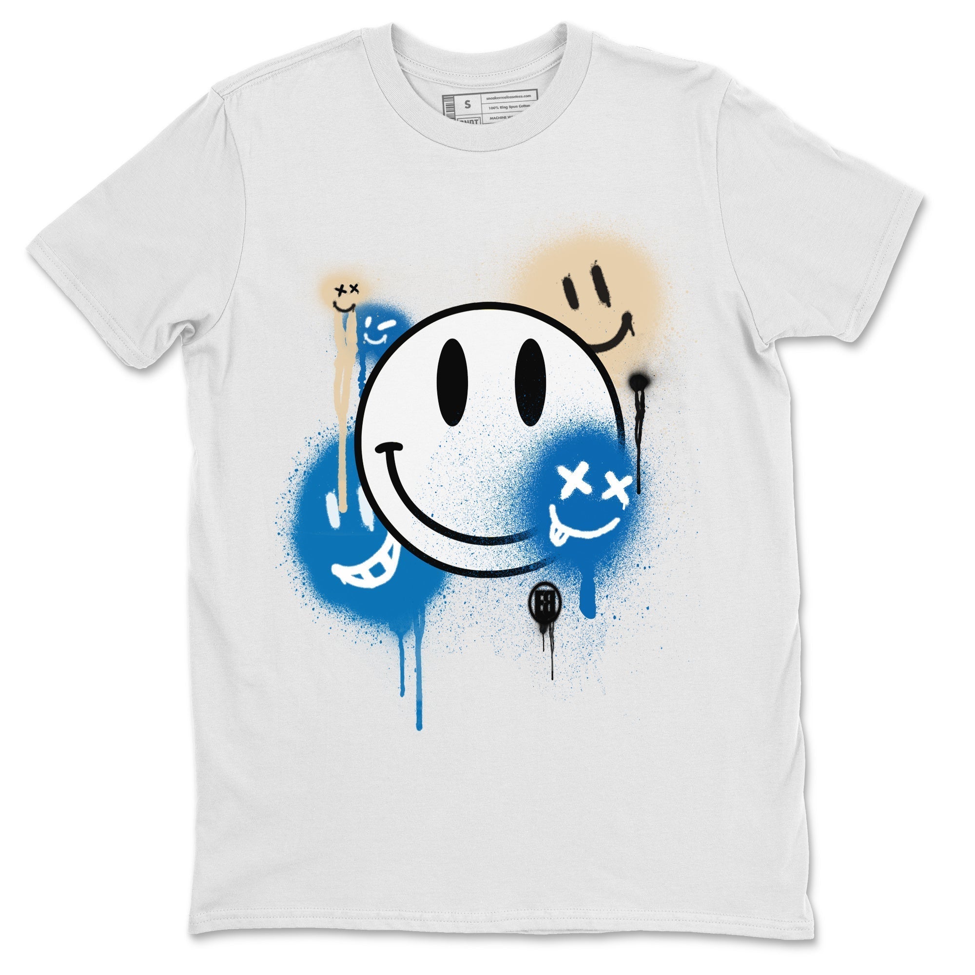 Jordan 1 Travis Scott Fragment Sneaker Matching T-Shirt Smile Painting Sneaker Tees Jordan 1 Travis Scott Fragment Sneaker Release Tees Crew Neck Tees