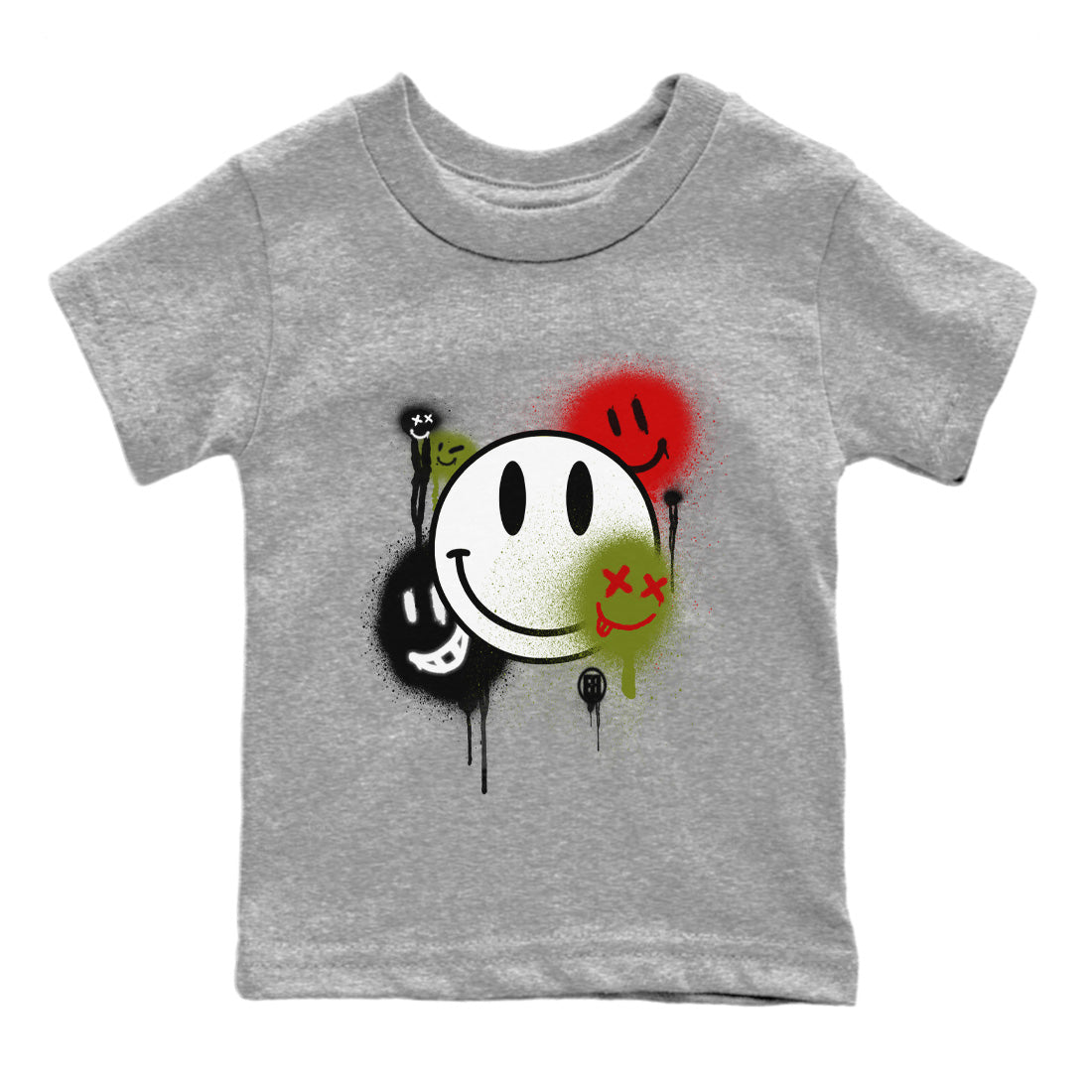 Air Jordan 1 Travis Scott Olive Sneaker Match Tees Smile Painting Streetwear Sneaker Shirt Air Jordan 1 Low x Travis Scott x Olive Sneaker Release Tees Kids Shirts Heather Grey 2