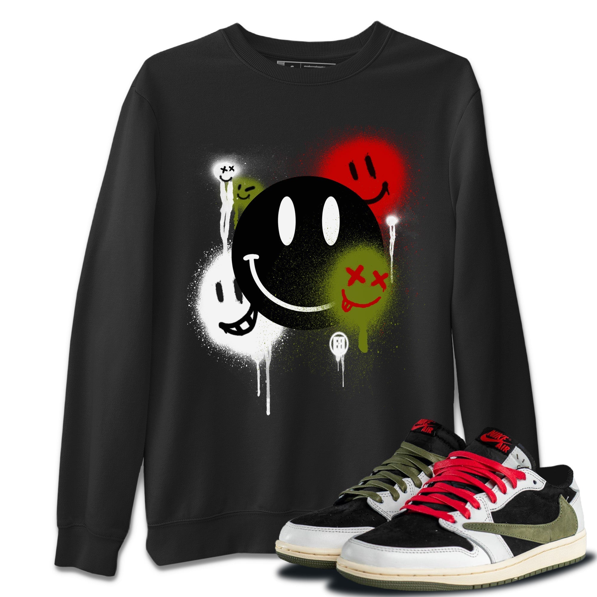 Air Jordan 1 Travis Scott Olive Smile Painting Crew Neck Streetwear Sneaker Shirt Air Jordan 1 Low x Travis Scott x Olive Sneaker T-Shirts Washing and Care Tip