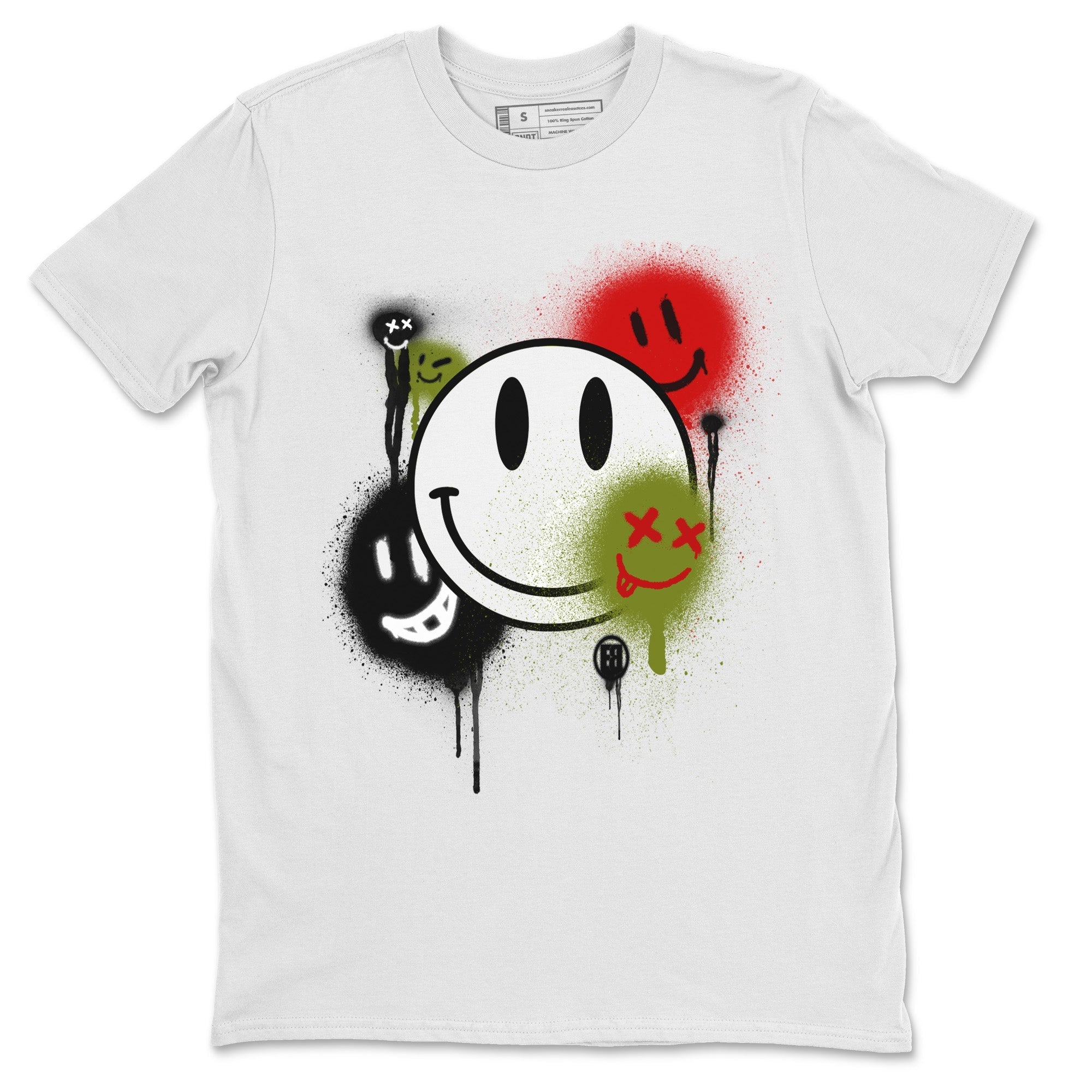 Air Jordan 1 Travis Scott Olive Sneaker Match Tees Smile Painting Streetwear Sneaker Shirt Air Jordan 1 Low x Travis Scott x Olive Sneaker Release Tees Unisex Shirts White 2