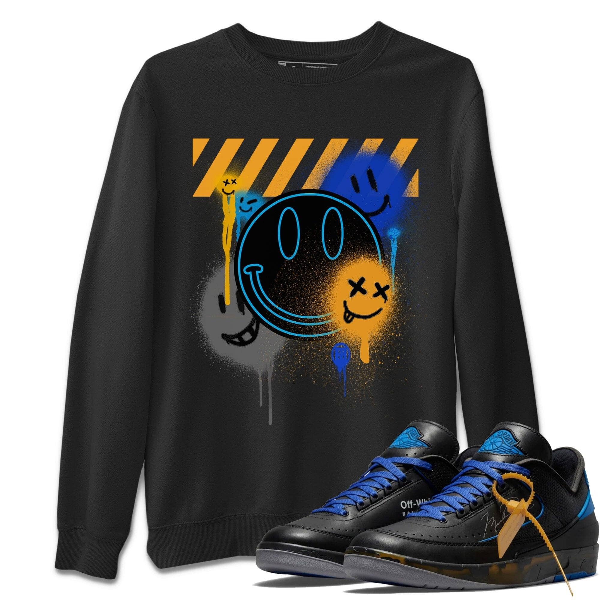 Jordan 2 OFF-WHITE Black Blue Shirt To Match Jordans Smile Painting Sneaker Tees Jordan 2 OFF-WHITE Black Blue Drip Gear Zone Sneaker Matching Clothing Unisex Shirts