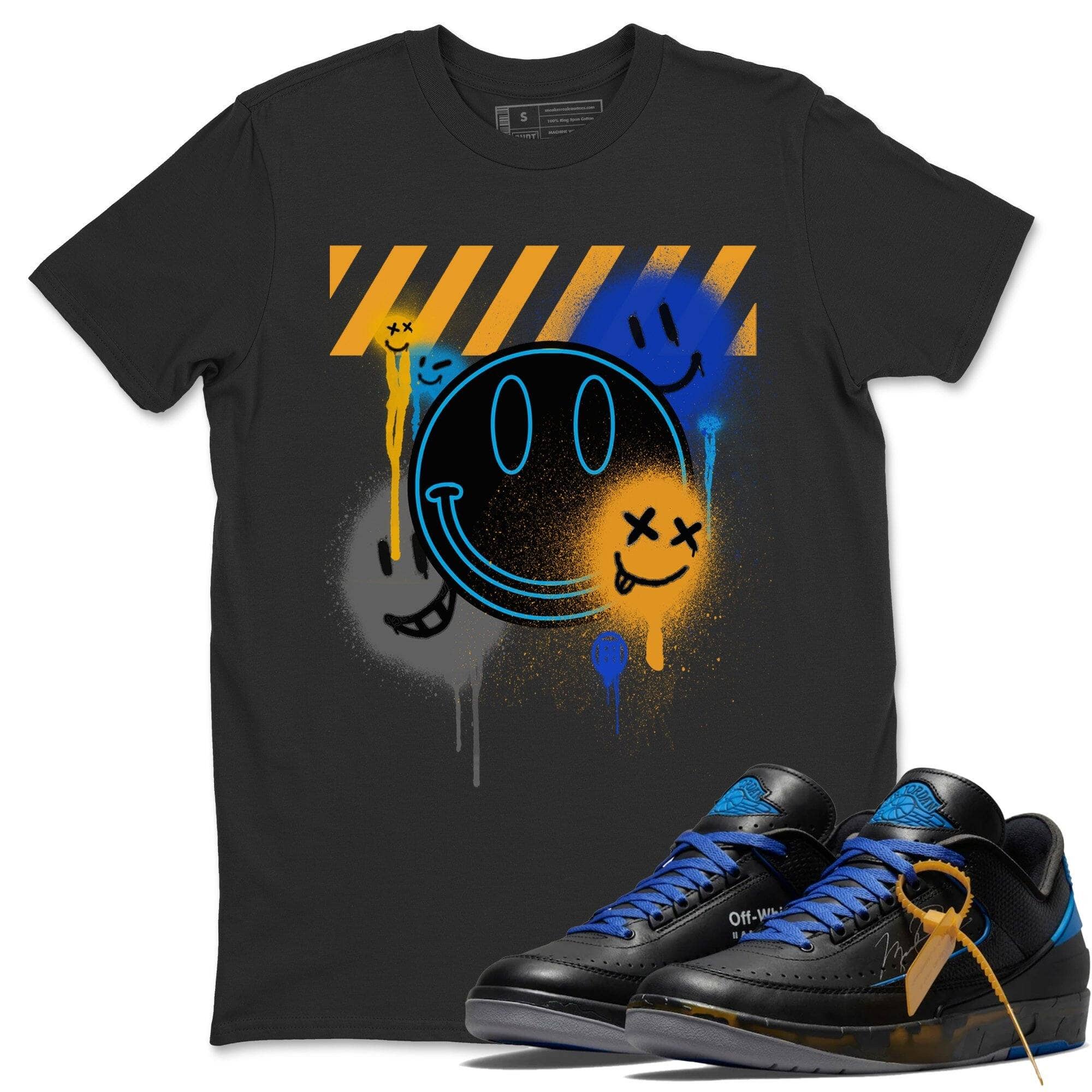 Jordan 2 OFF-WHITE Black Blue Shirt To Match Jordans Smile Painting Sneaker Tees Jordan 2 OFF-WHITE Black Blue Drip Gear Zone Sneaker Matching Clothing Unisex Shirts