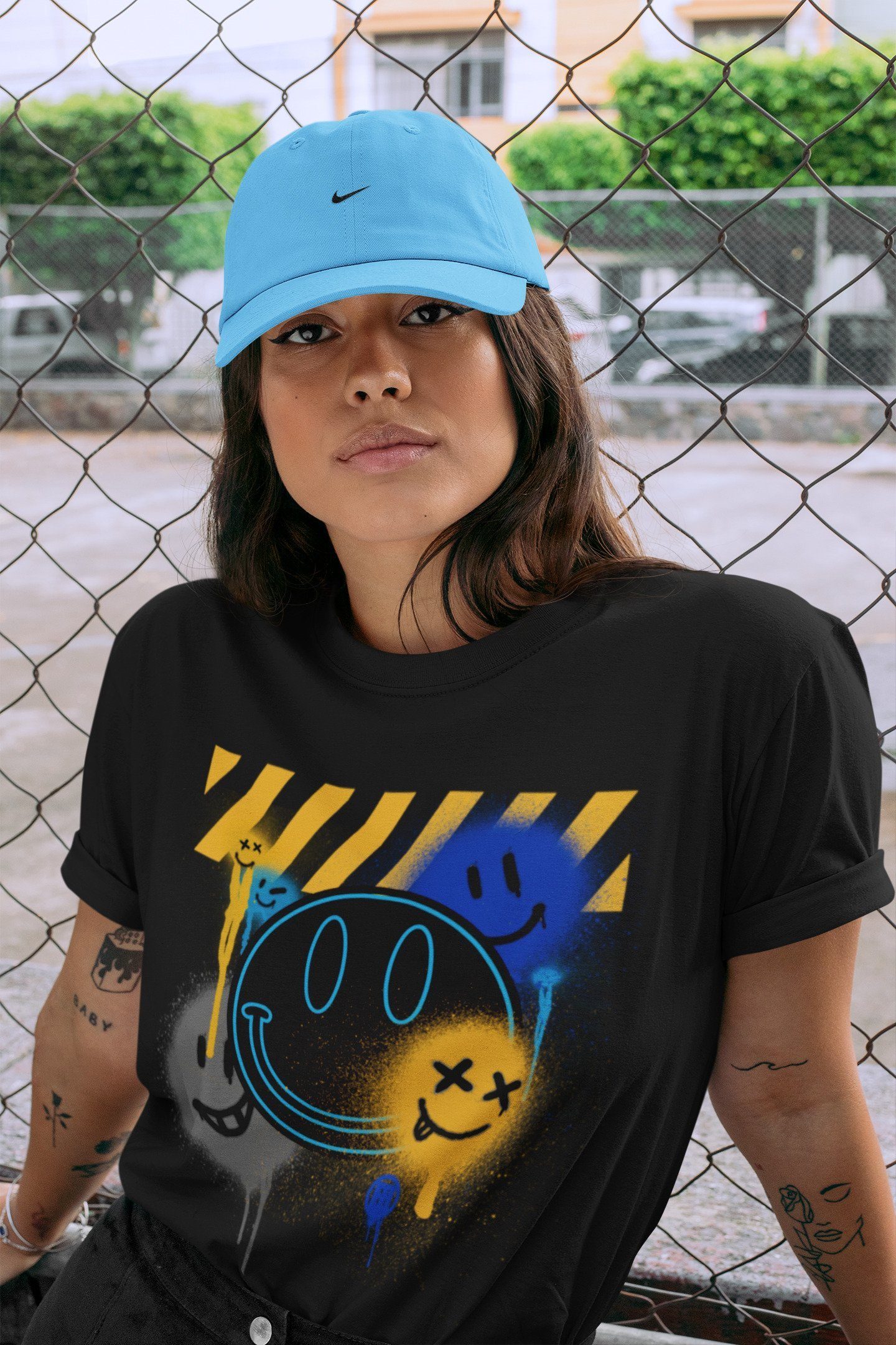 Jordan 2 OFF-WHITE Black Blue Shirt To Match Jordans Smile Painting Sneaker Tees Jordan 2 OFF-WHITE Black Blue Drip Gear Zone Sneaker Matching Clothing Unisex Shirts