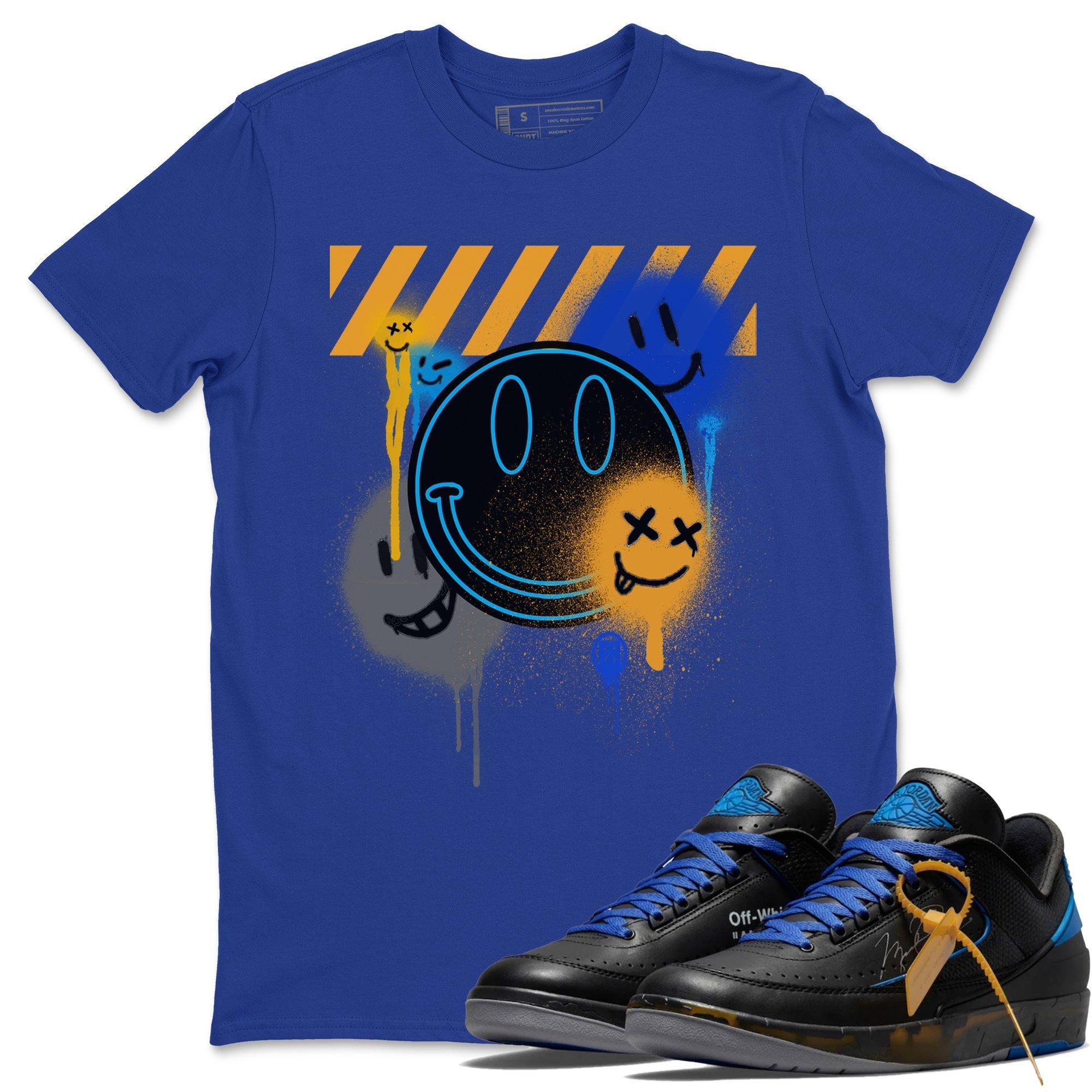 Jordan 2 OFF-WHITE Black Blue Shirt To Match Jordans Smile Painting Sneaker Tees Jordan 2 OFF-WHITE Black Blue Drip Gear Zone Sneaker Matching Clothing Unisex Shirts