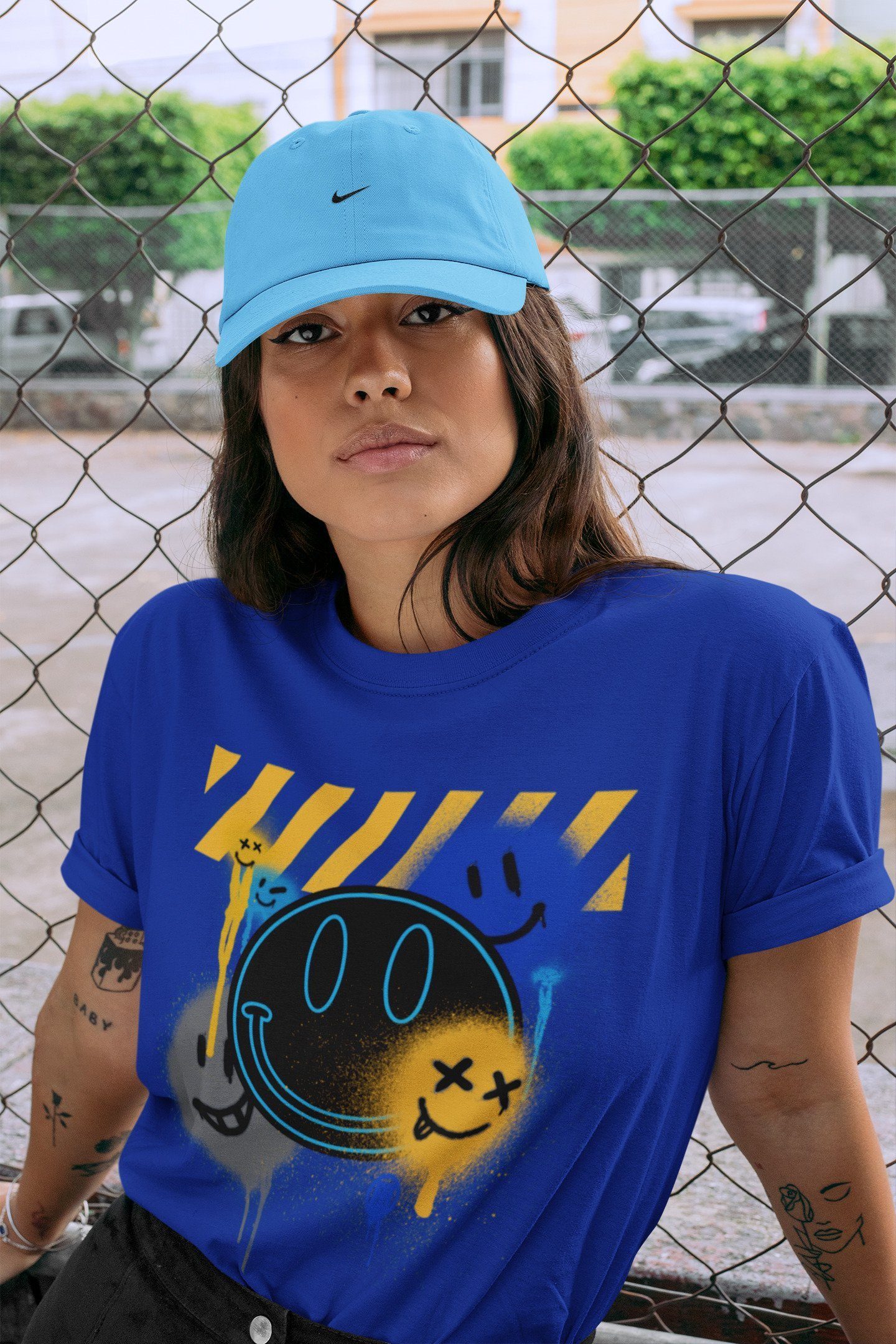 Jordan 2 OFF-WHITE Black Blue Shirt To Match Jordans Smile Painting Sneaker Tees Jordan 2 OFF-WHITE Black Blue Drip Gear Zone Sneaker Matching Clothing Unisex Shirts