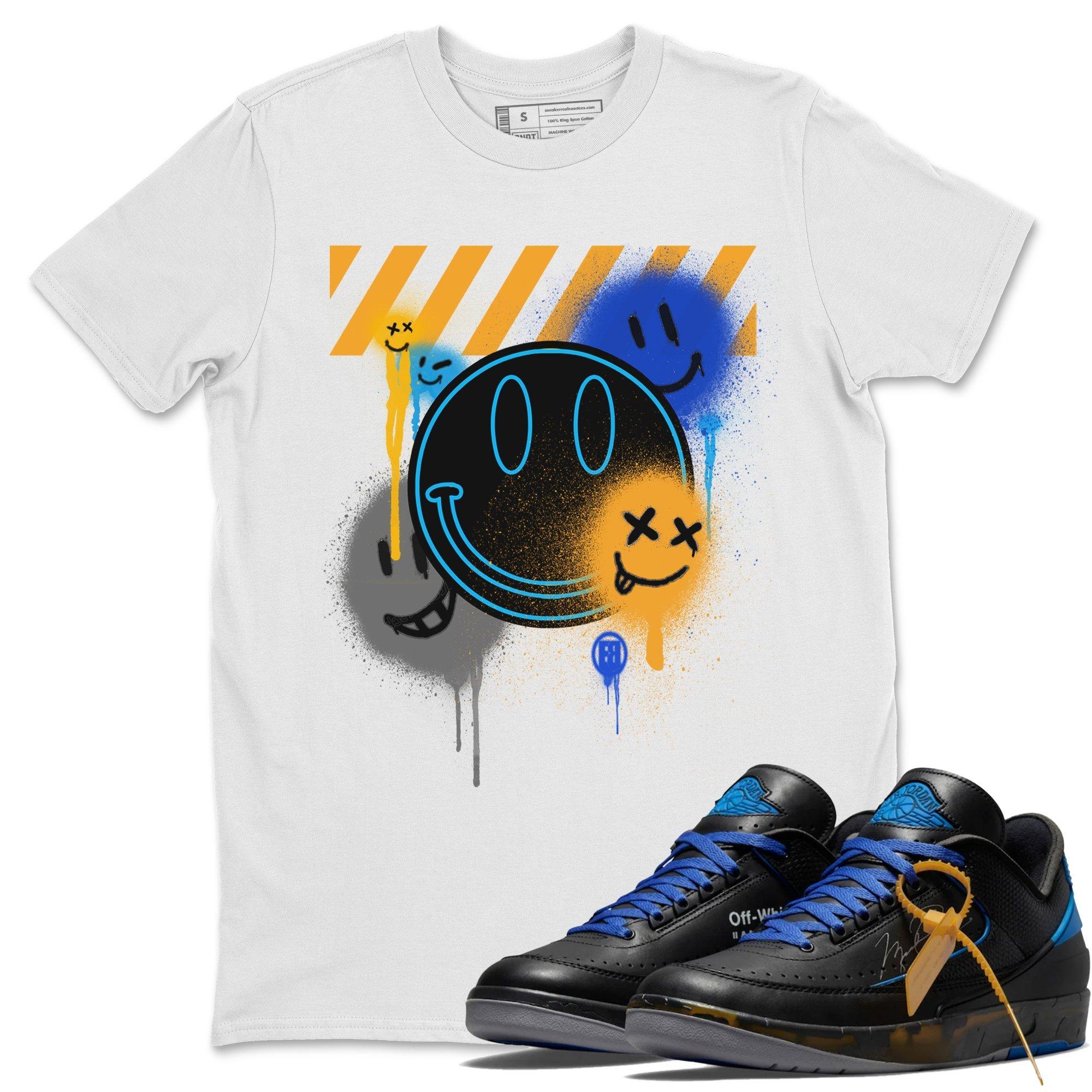 Jordan 2 OFF-WHITE Black Blue Shirt To Match Jordans Smile Painting Sneaker Tees Jordan 2 OFF-WHITE Black Blue Drip Gear Zone Sneaker Matching Clothing Unisex Shirts