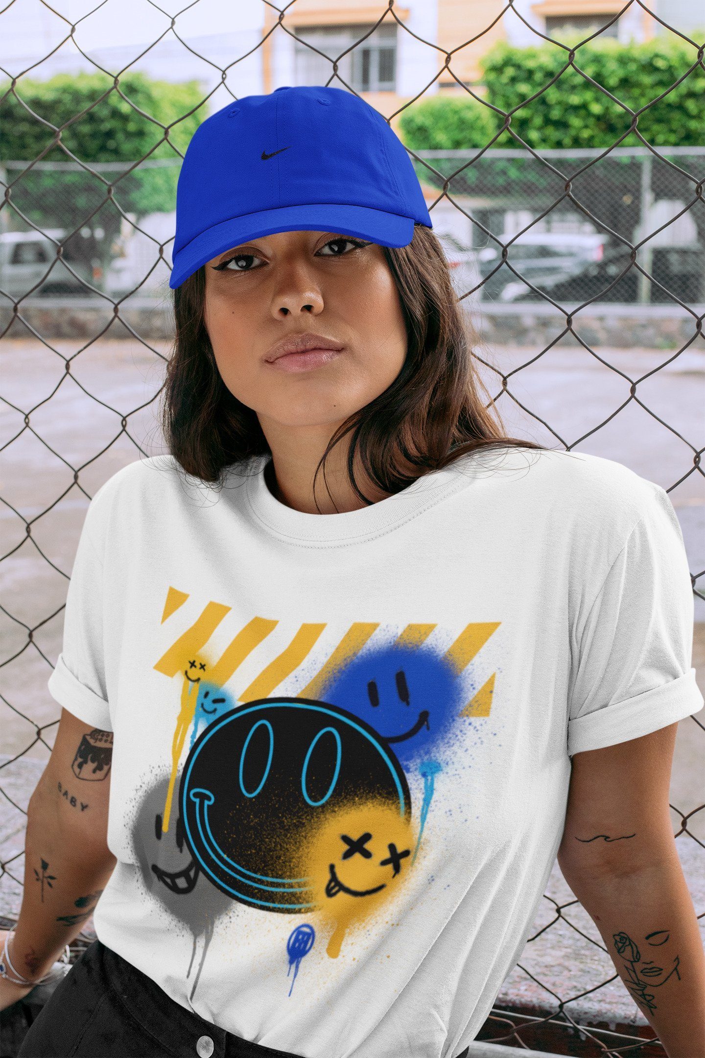 Jordan 2 OFF-WHITE Black Blue Shirt To Match Jordans Smile Painting Sneaker Tees Jordan 2 OFF-WHITE Black Blue Drip Gear Zone Sneaker Matching Clothing Unisex Shirts