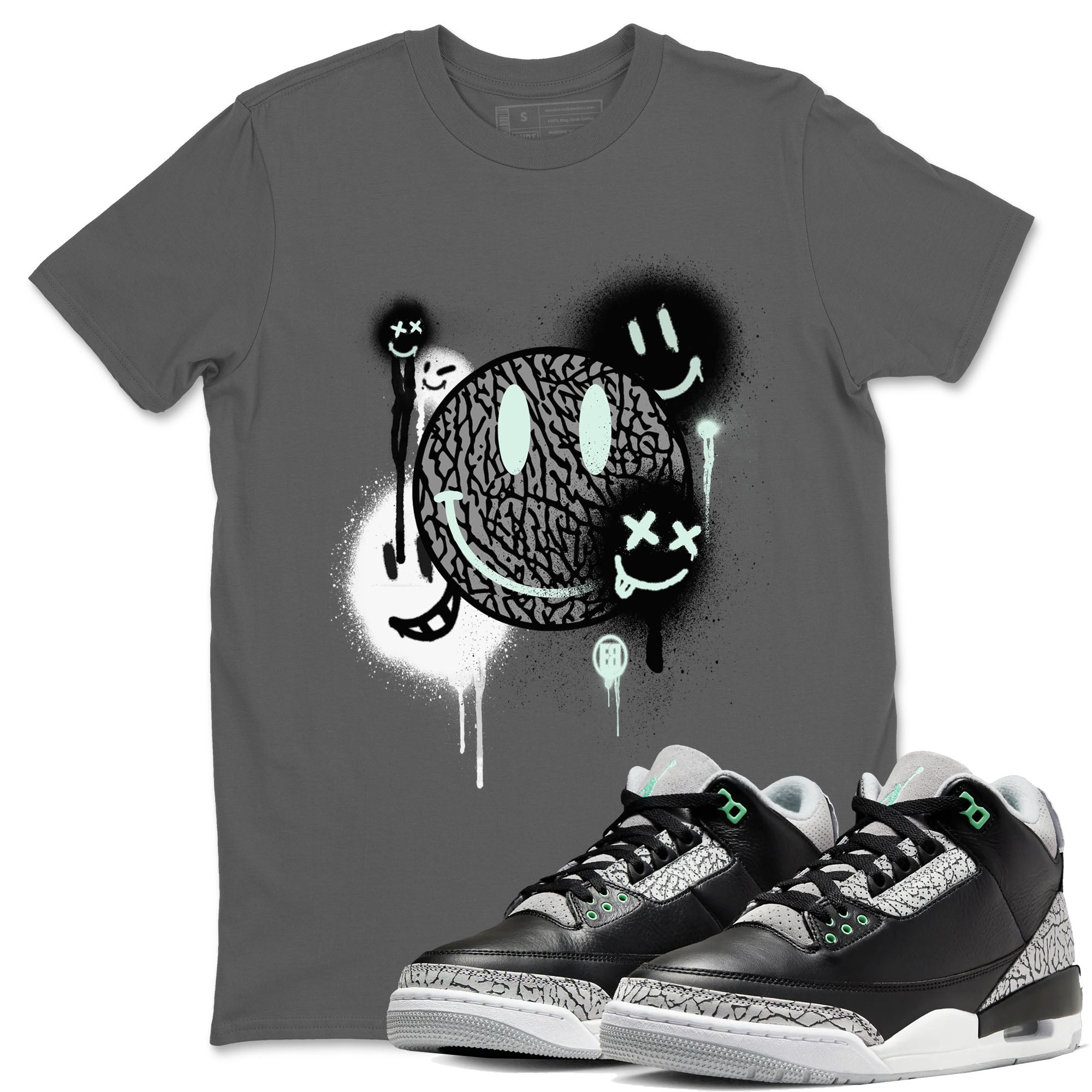 3s Green Glow shirt to match jordans Smile Painting sneaker tees Air Jordan 3 Green Glow Drip Gear Zone unisex cotton Cool Grey 1 crew neck shirt