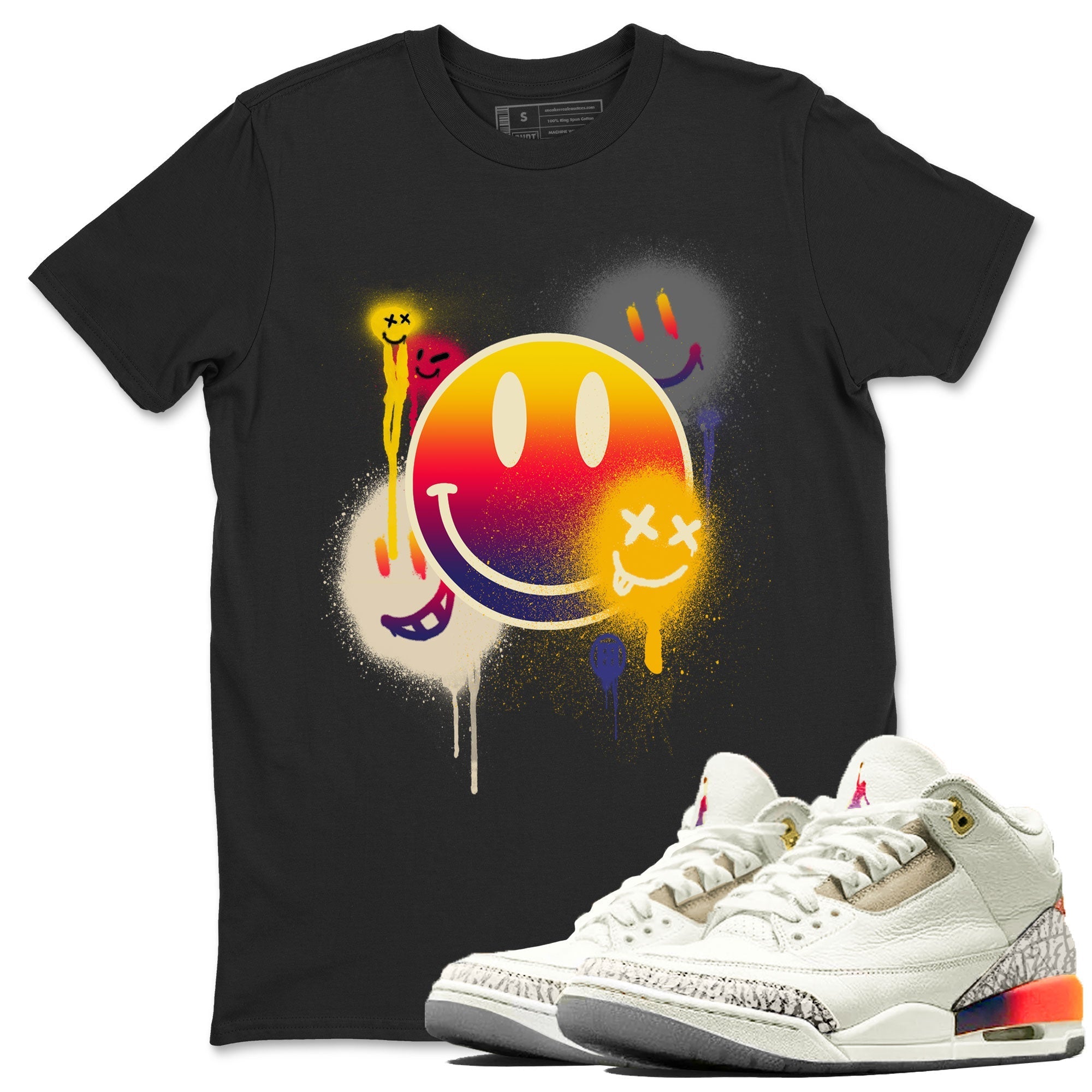 Air Jordan 3 X J Balvin shirt to match jordans Smile Painting Streetwear Sneaker Shirt Air Jordan 3 X J Balvin Drip Gear Zone Sneaker Matching Clothing LGBT Pride T-Shirt Unisex Black 1 T-Shirt
