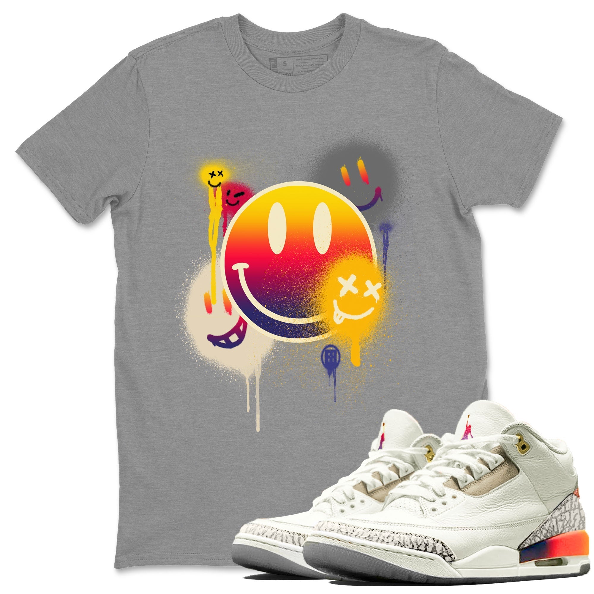 Air Jordan 3 X J Balvin shirt to match jordans Smile Painting Streetwear Sneaker Shirt Air Jordan 3 X J Balvin Drip Gear Zone Sneaker Matching Clothing LGBT Pride T-Shirt Unisex Heather Grey 1 T-Shirt
