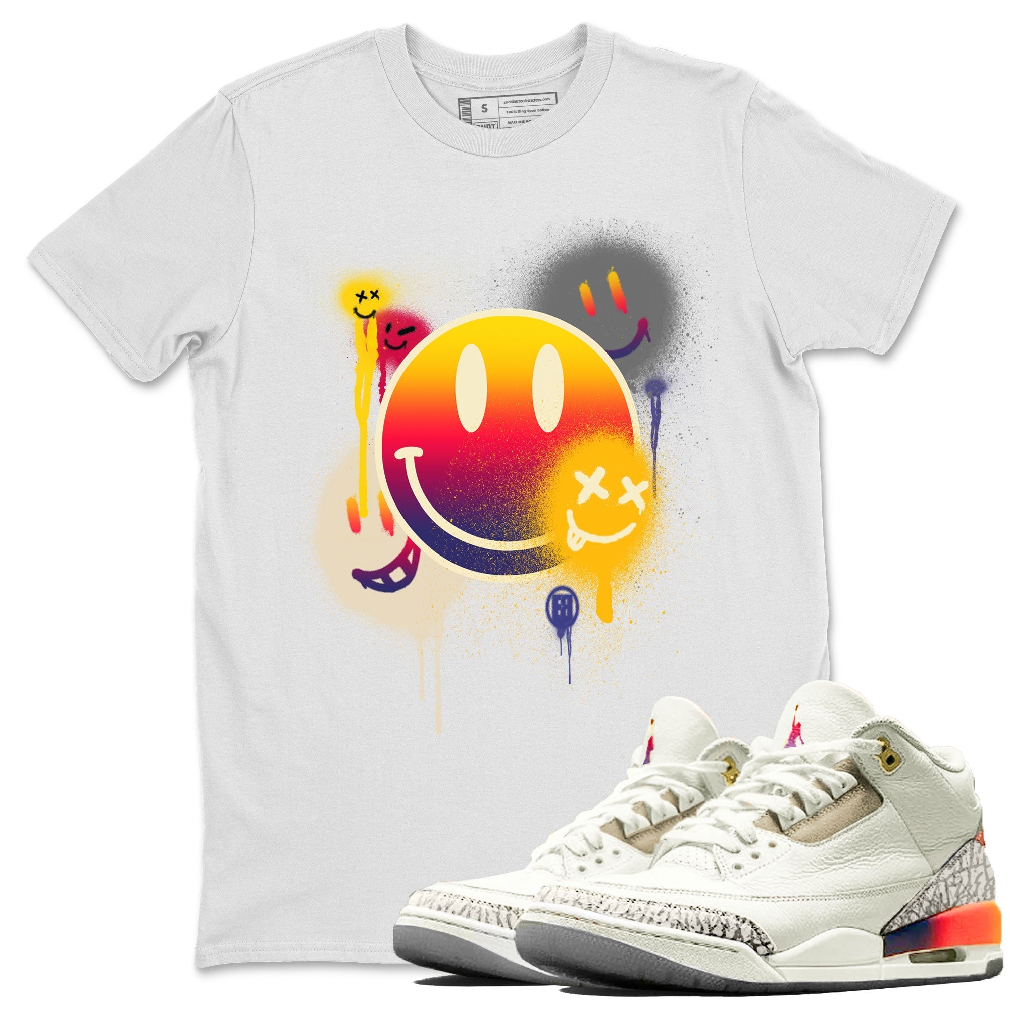 Air Jordan 3 X J Balvin shirt to match jordans Smile Painting Streetwear Sneaker Shirt Air Jordan 3 X J Balvin Drip Gear Zone Sneaker Matching Clothing LGBT Pride T-Shirt Unisex White 1 T-Shirt