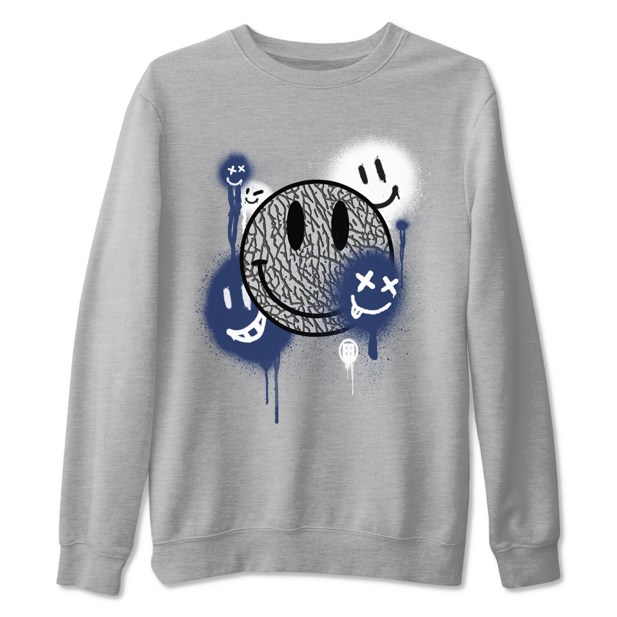 3s Midnight Navy shirt to match jordans Smile Painting sneaker match tee Air Jordan 3 Midnight Navy Drip Gear Zone unisex cotton Heather Grey 2 crew neck shirt