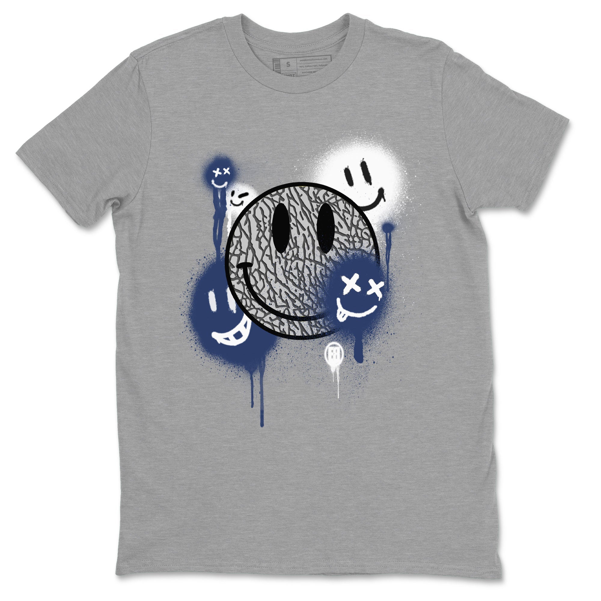 3s Midnight Navy shirt to match jordans Smile Painting sneaker match tee Air Jordan 3 Midnight Navy Drip Gear Zone unisex cotton Heather Grey 2 crew neck shirt