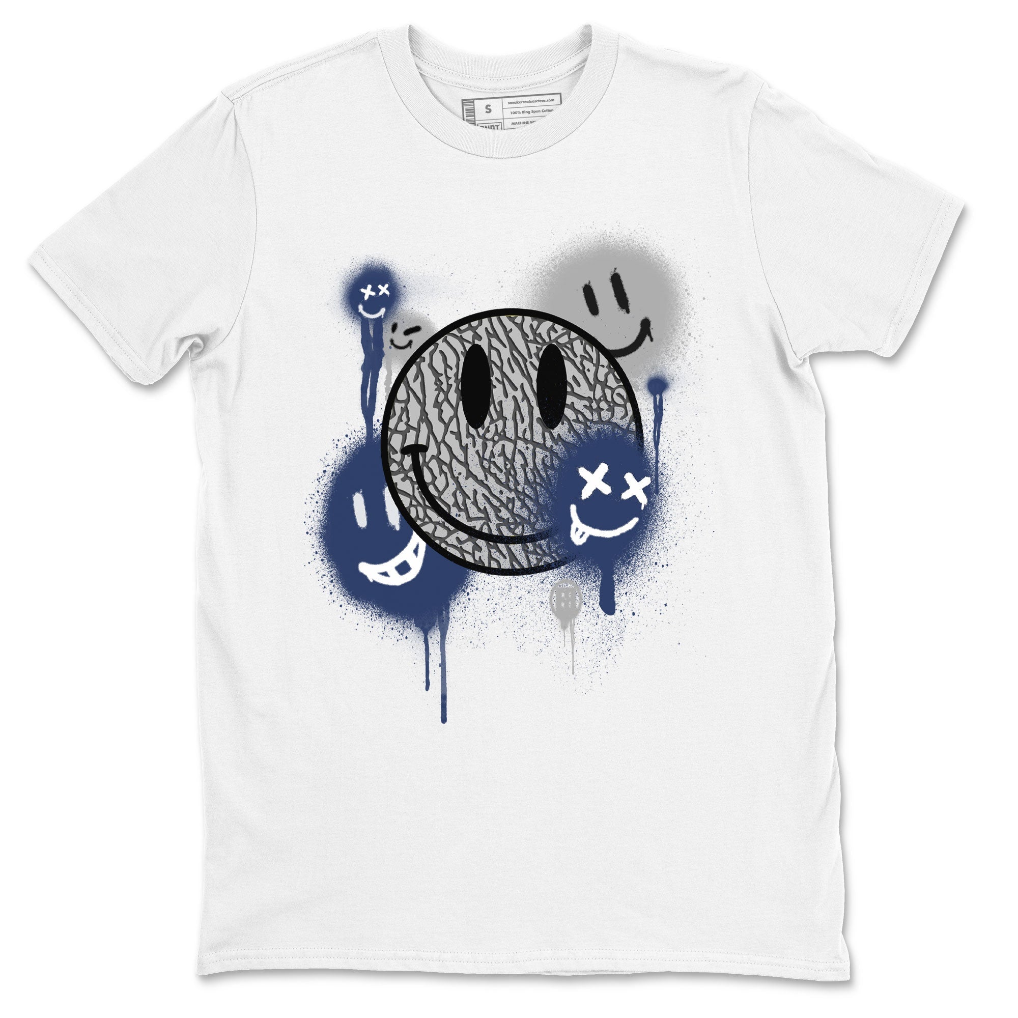 3s Midnight Navy shirt to match jordans Smile Painting sneaker match tee Air Jordan 3 Midnight Navy Drip Gear Zone unisex cotton White 2 crew neck shirt