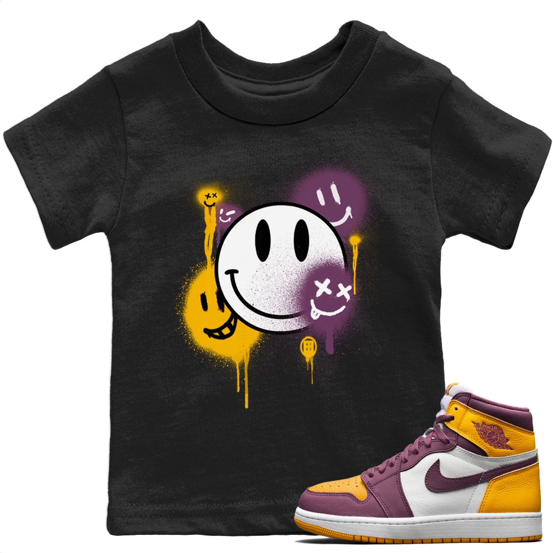 Jordan 1 Brotherhood Sneaker Matching T-Shirt Smile Painting Sneaker Tees Jordan 1 Brotherhood Sneaker Release Tees Kids Shirts