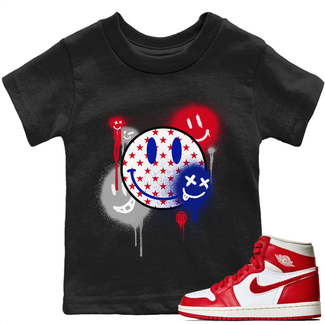 Jordan 1 Newstalgia Sneaker Matching T-Shirt Smile Painting Sneaker Tees Jordan 1 Newstalgia Sneaker Release Tees Kids Shirts