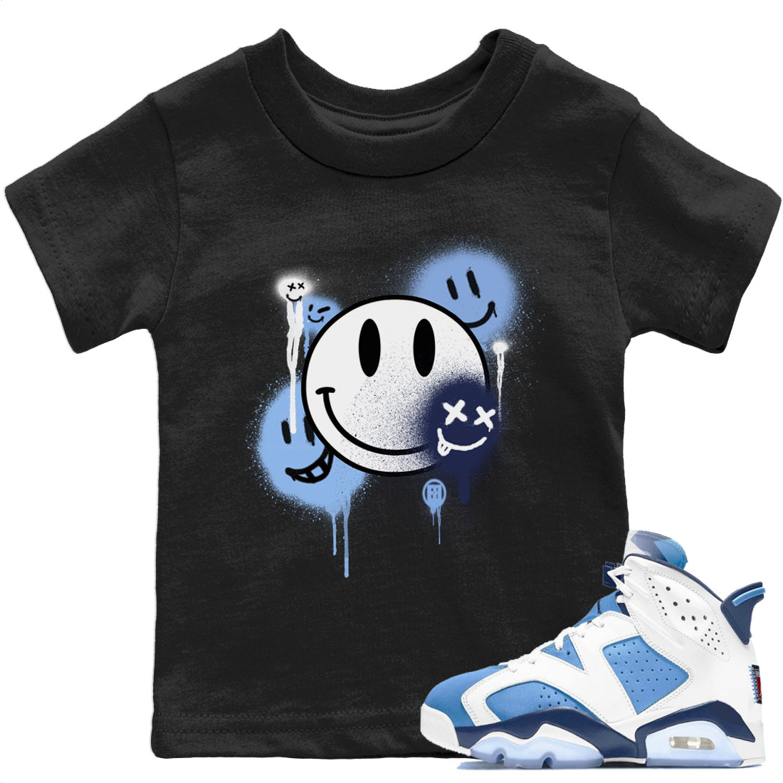 Jordan 6 UNC Shirt To Match Jordans Smile Painting Sneaker Tees Jordan 6 UNC Drip Gear Zone Sneaker Matching Clothing Kids Shirts