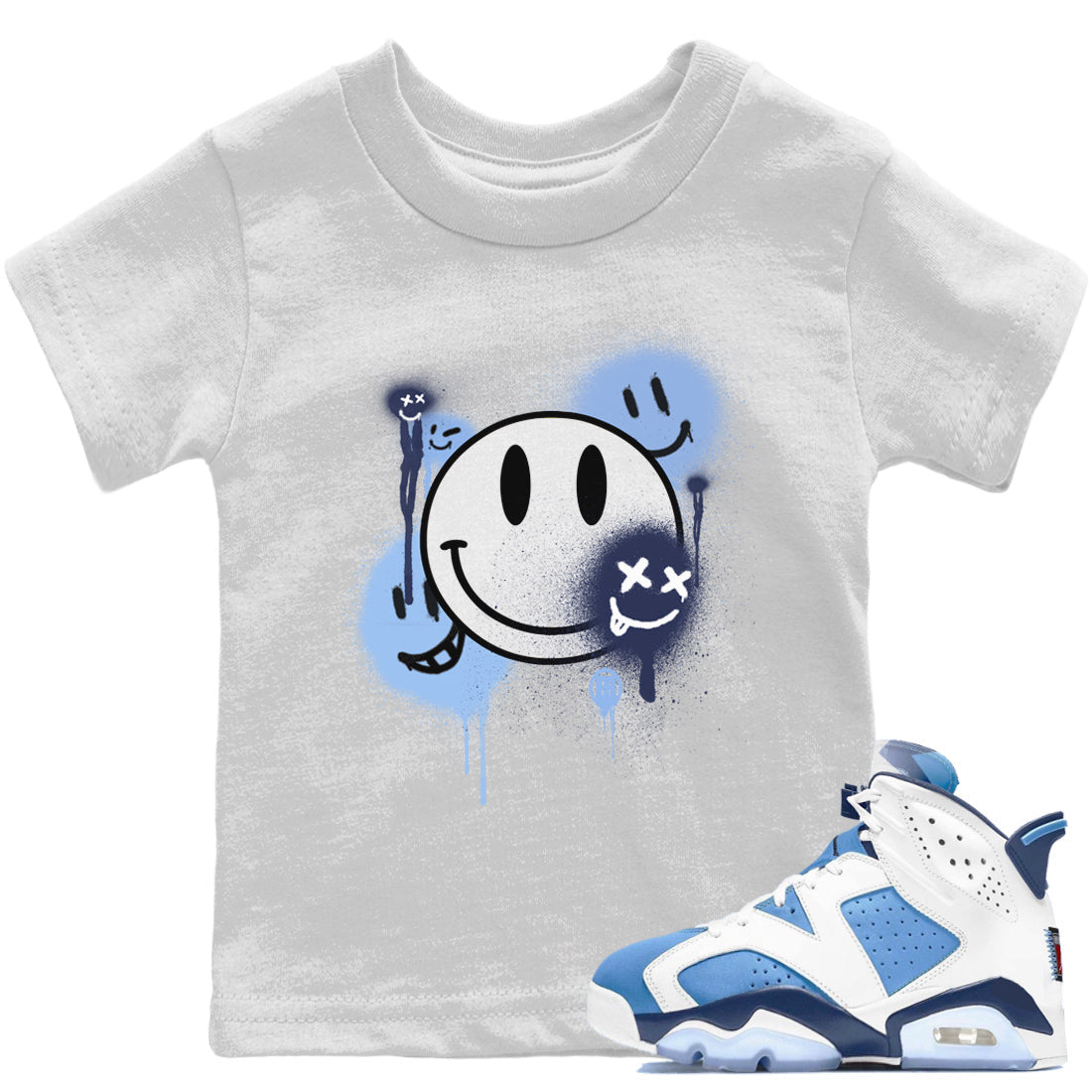 Jordan 6 UNC Shirt To Match Jordans Smile Painting Sneaker Tees Jordan 6 UNC Drip Gear Zone Sneaker Matching Clothing Kids Shirts