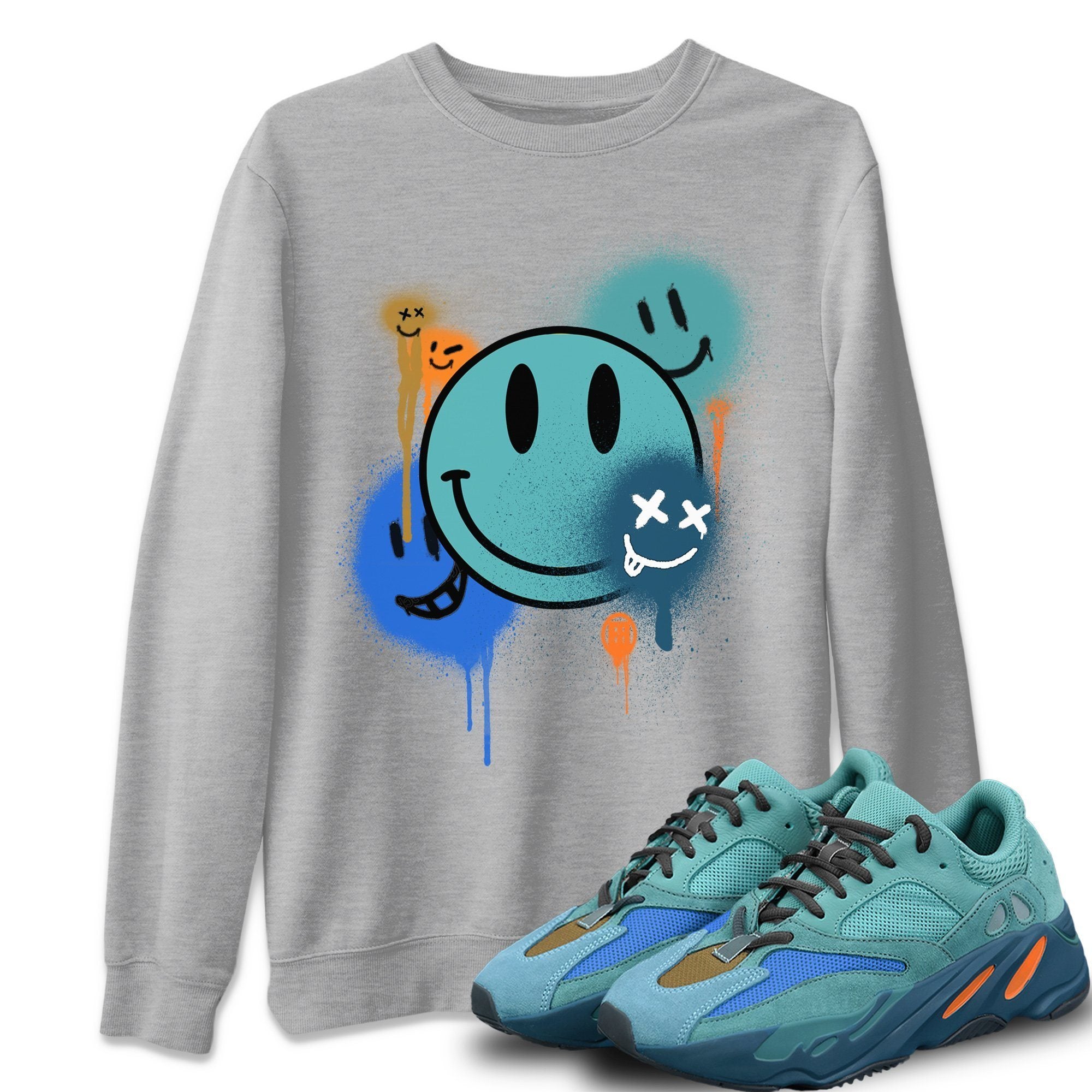 Yeezy 700 Faded Azure Shirt To Match Jordans Smile Painting Sneaker Tees Yeezy 700 Faded Azure Drip Gear Zone Sneaker Matching Clothing Unisex Shirts