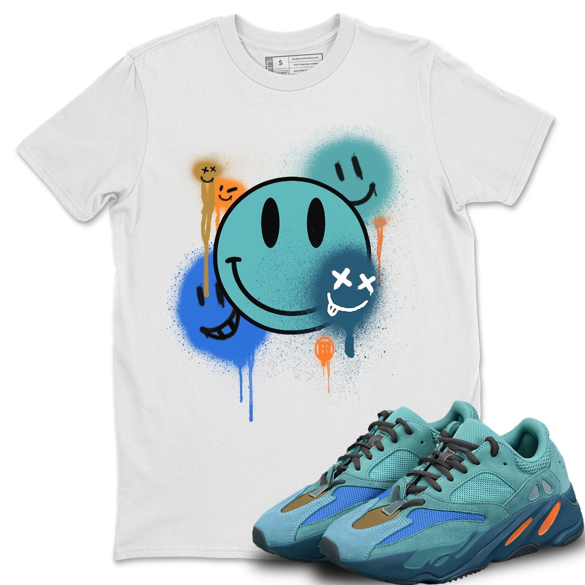 Yeezy 700 Faded Azure Shirt To Match Jordans Smile Painting Sneaker Tees Yeezy 700 Faded Azure Drip Gear Zone Sneaker Matching Clothing Unisex Shirts